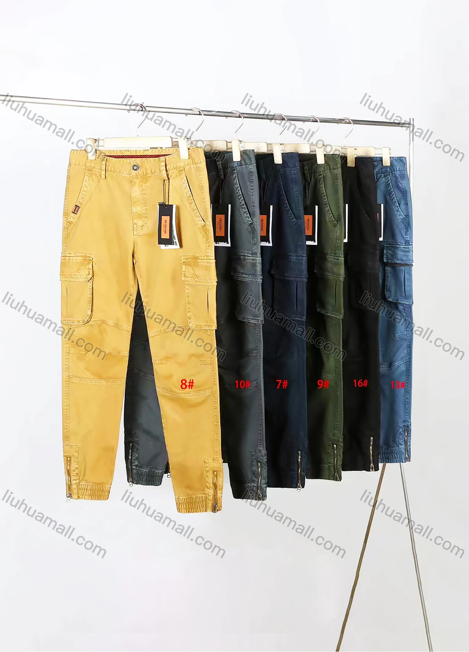 Wholesale Men's Casual Plain Multiple Pockets Zip Decor Cargo Pants 8915# - Liuhuamall