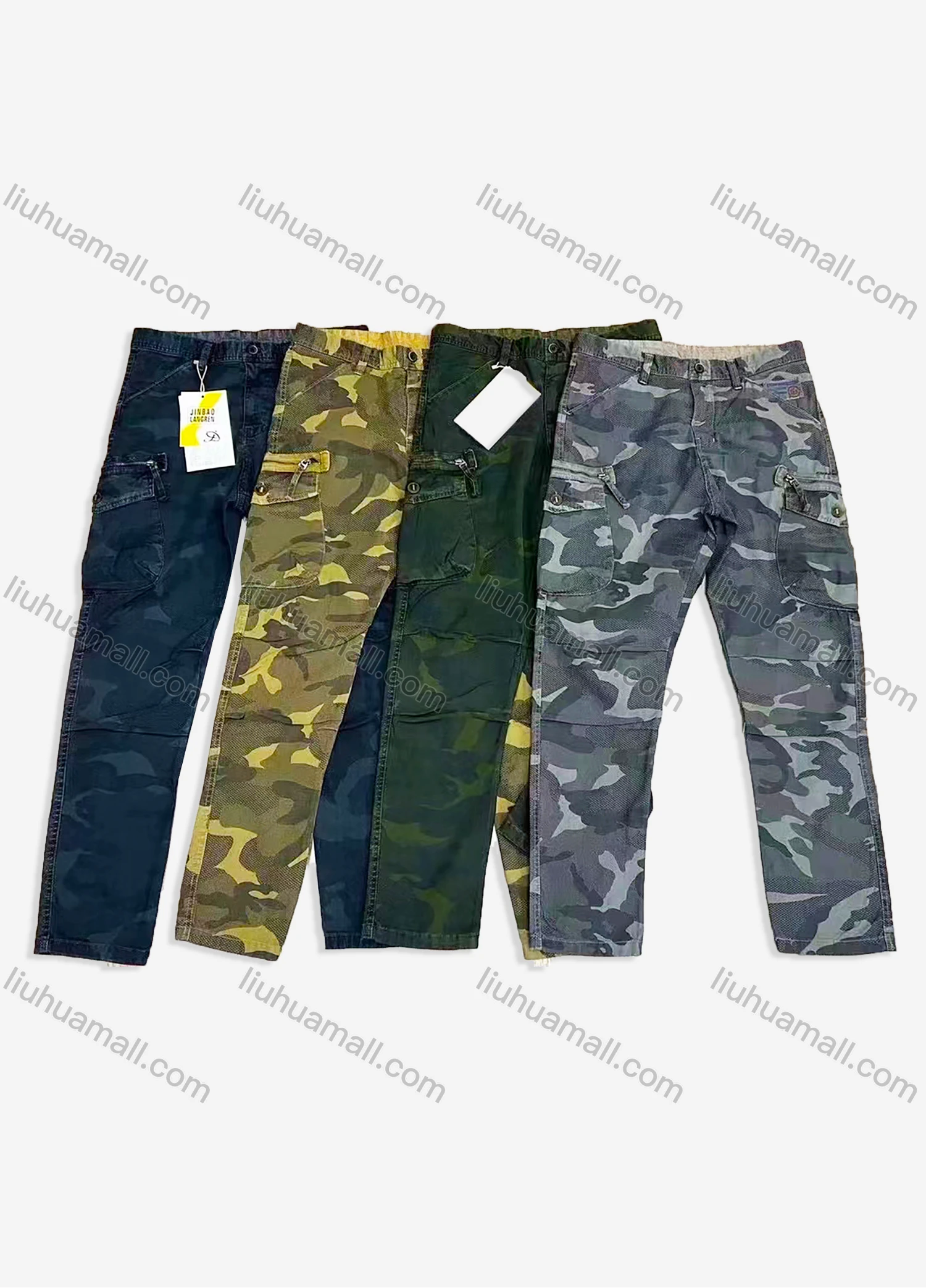 Wholesale Men's Casual Camouflage Multiple Pockets Zip Decor Cargo Pants B7365# - Liuhuamall