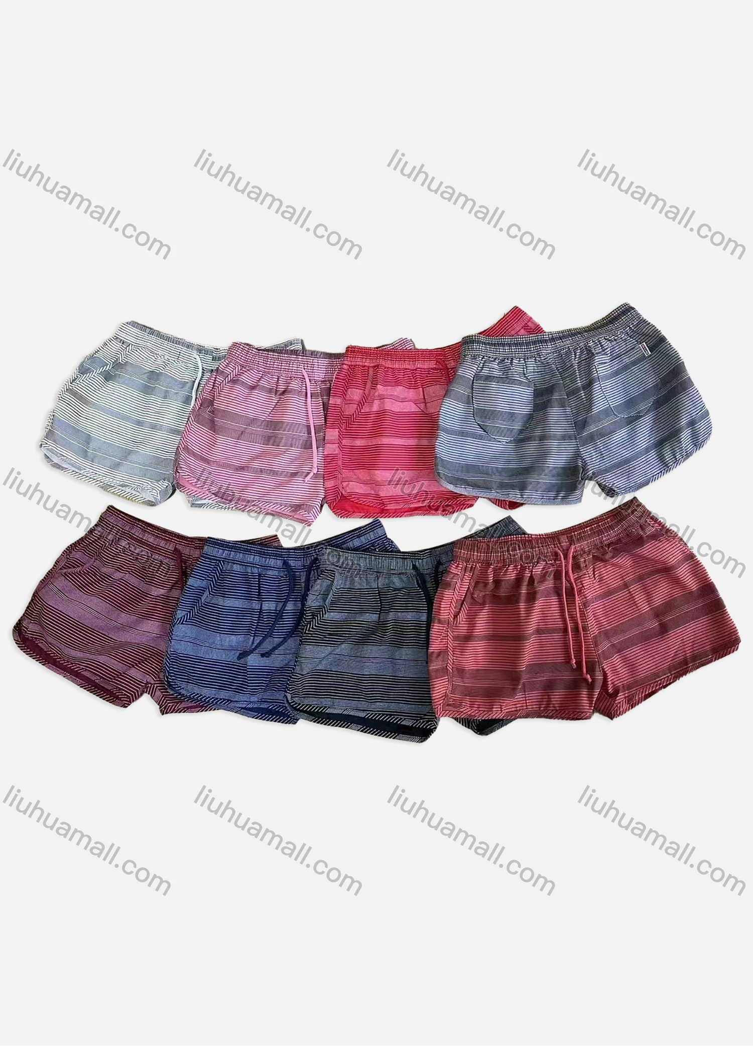 Wholesale Women's Striped Drawstring Multiple Pockets Pajamas Lounge Shorts 16847# - Liuhuamall