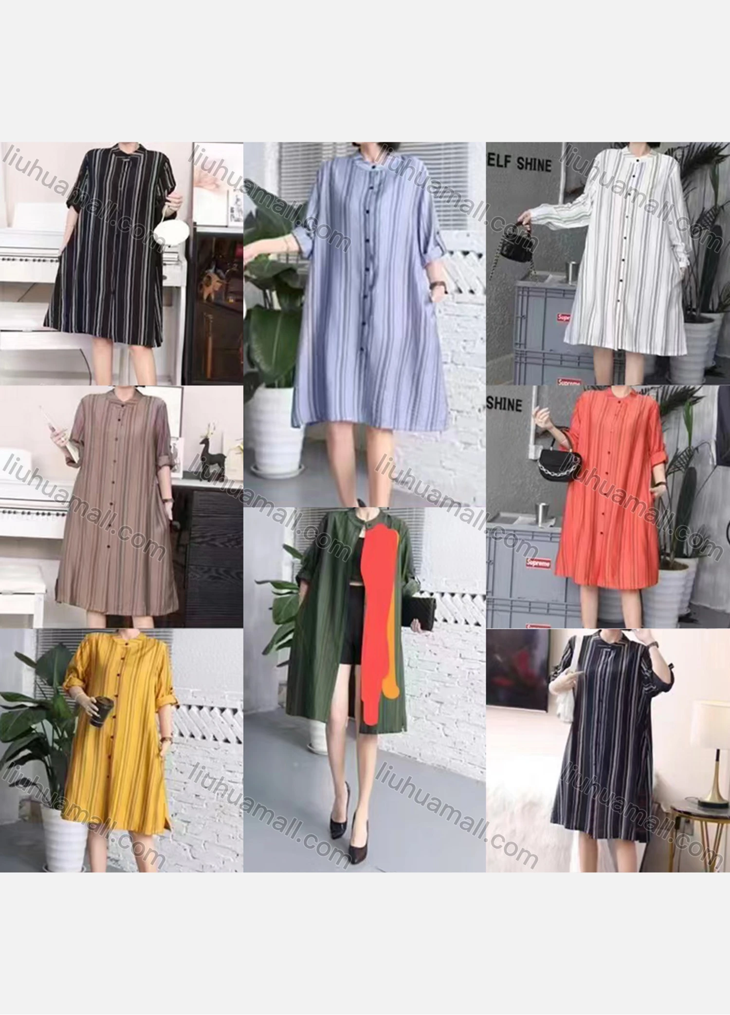 Wholesale Women's Casual Crew Neck Long Sleeve Striped Shirt Dress 8892# - Liuhuamall
