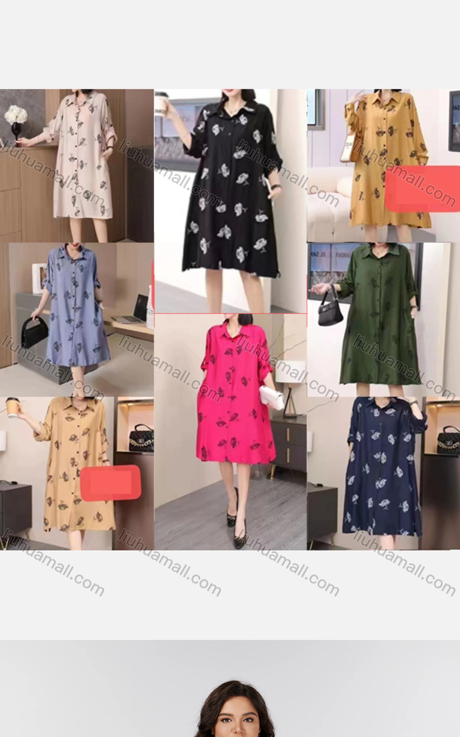 Wholesale Women's Casual Collared Pocket Long Sleeve Allover Print Tunic 8878#-3 - Liuhuamall