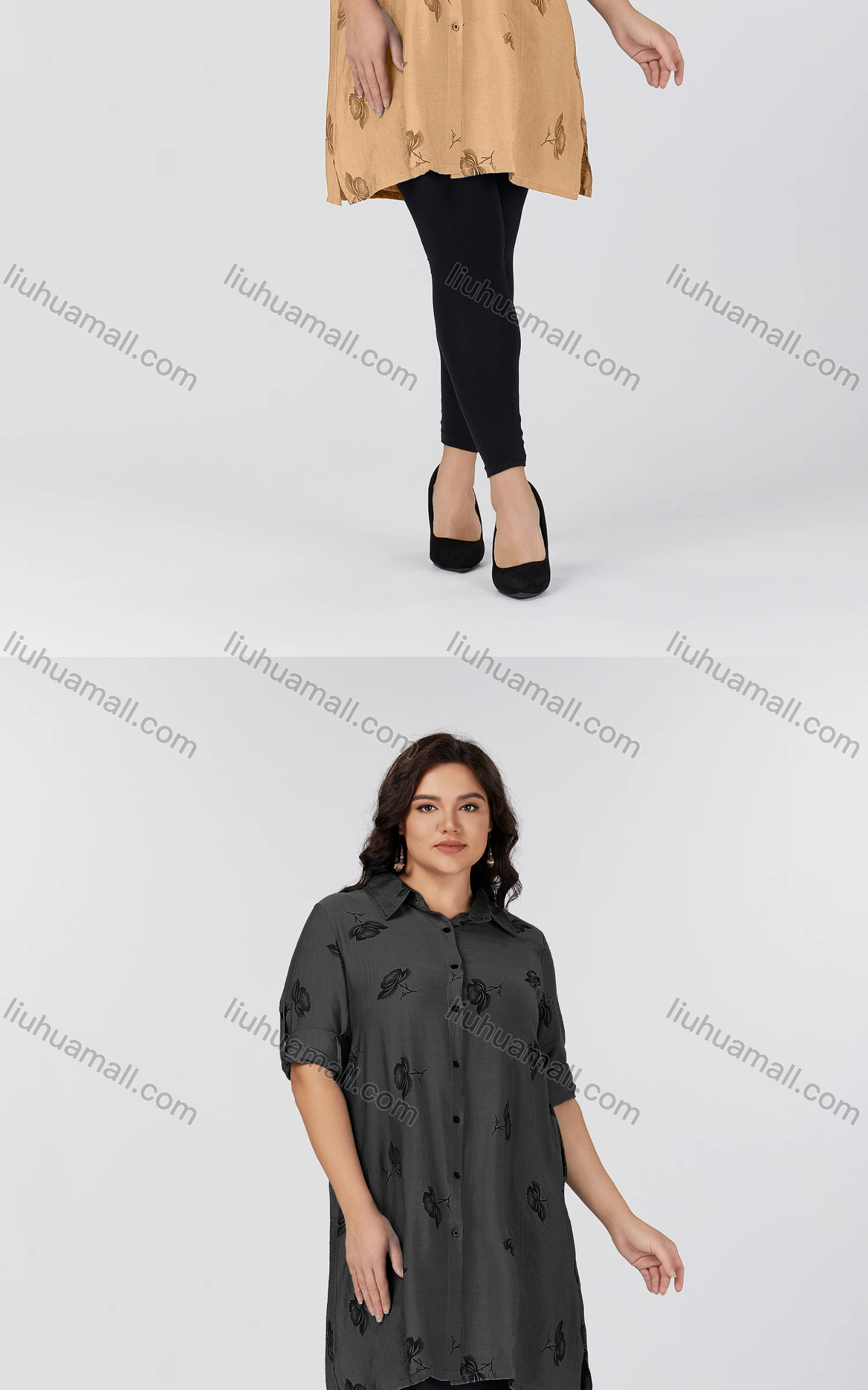 Wholesale Women's Casual Collared Pocket Long Sleeve Allover Print Tunic 8878#-3 - Liuhuamall