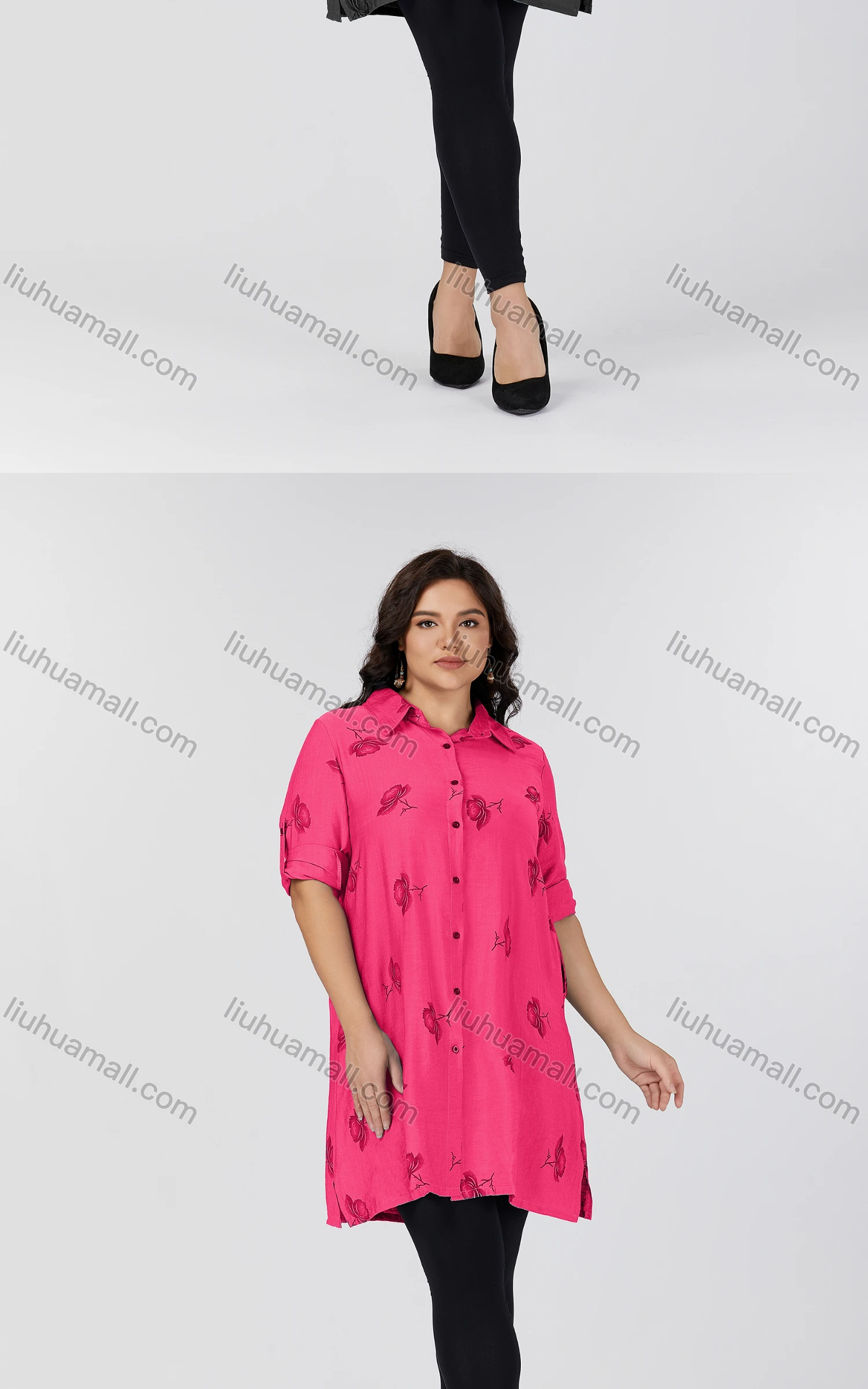 Wholesale Women's Casual Collared Pocket Long Sleeve Allover Print Tunic 8878#-3 - Liuhuamall