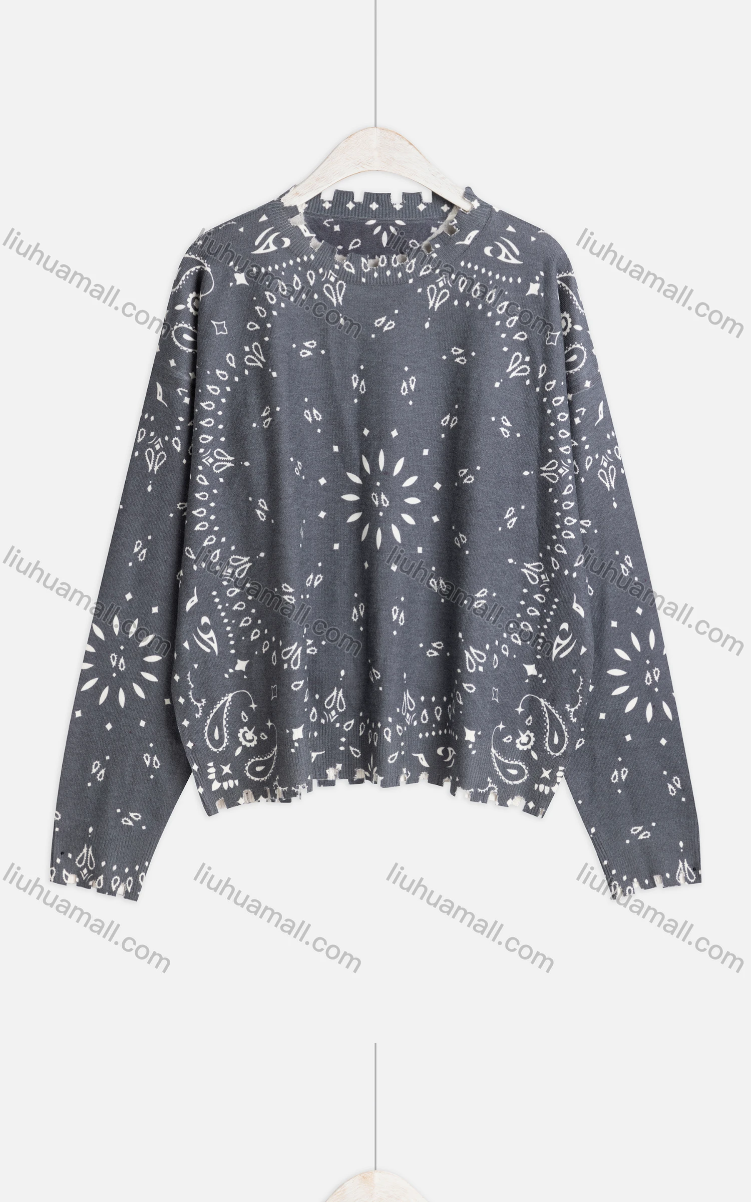 Wholesale Women's Casual Crew Neck Long Sleeve Distressed Knit Sweater A509# - Liuhuamall