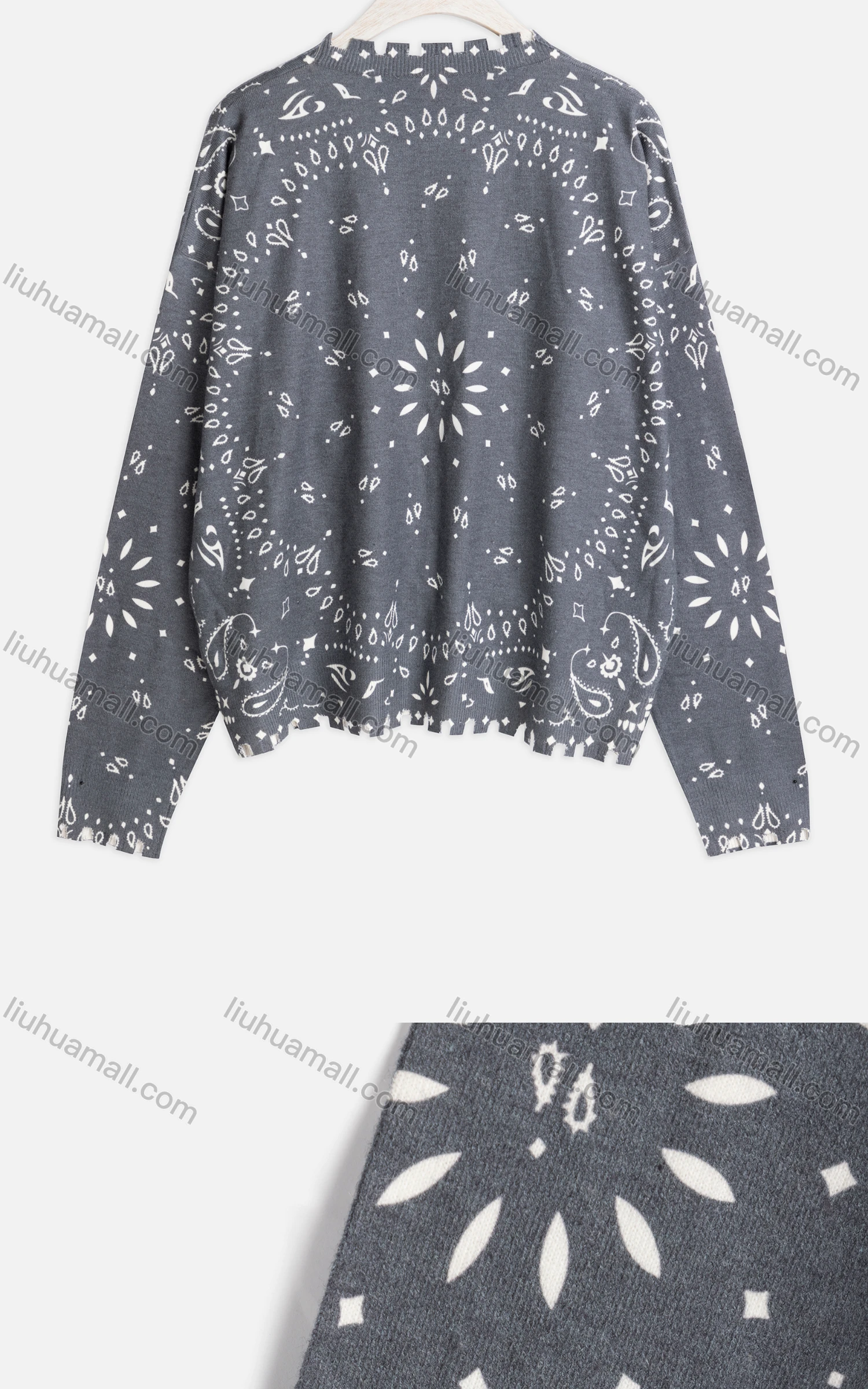 Wholesale Women's Casual Crew Neck Long Sleeve Distressed Knit Sweater A509# - Liuhuamall