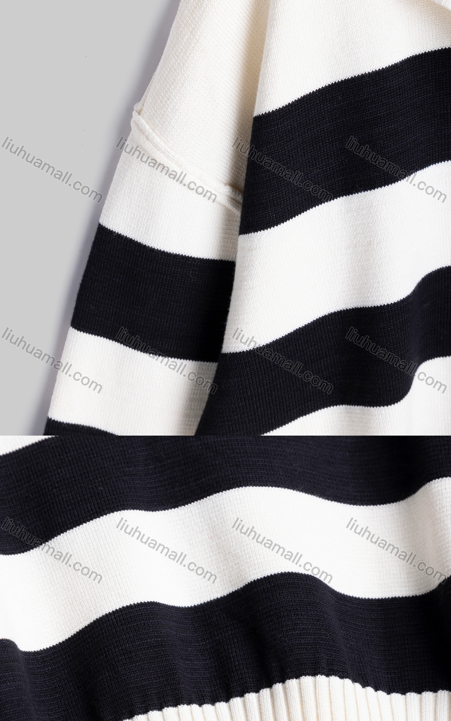 Wholesale Women's Casual Lapel Drop Shoulder Long Sleeve Striped Knit Sweater SMS7417# - Liuhuamall