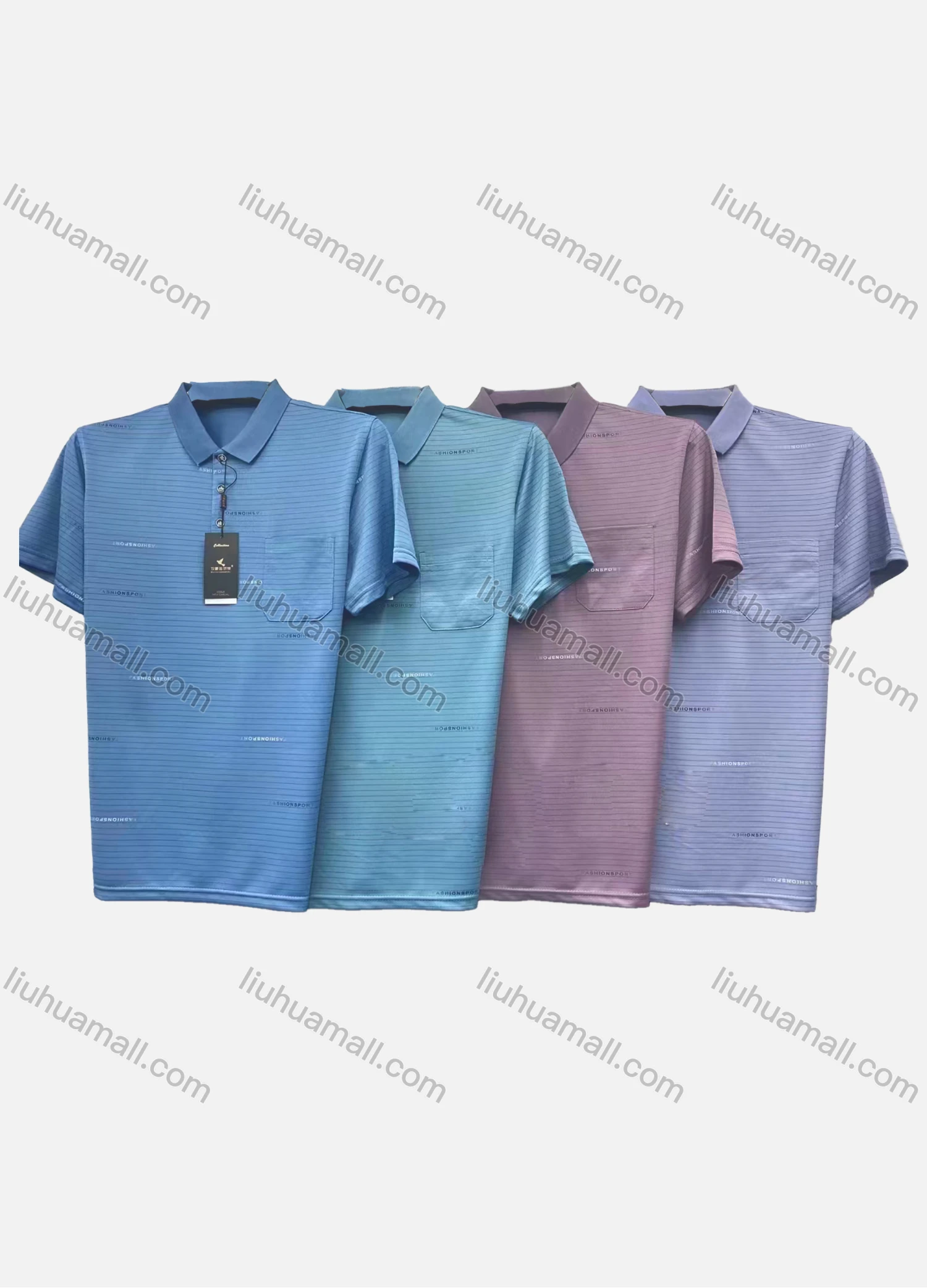 Wholesale Men's Casual Letter Striped Print Short Sleeve Patch Pocket Polo Shirt 175# - Liuhuamall