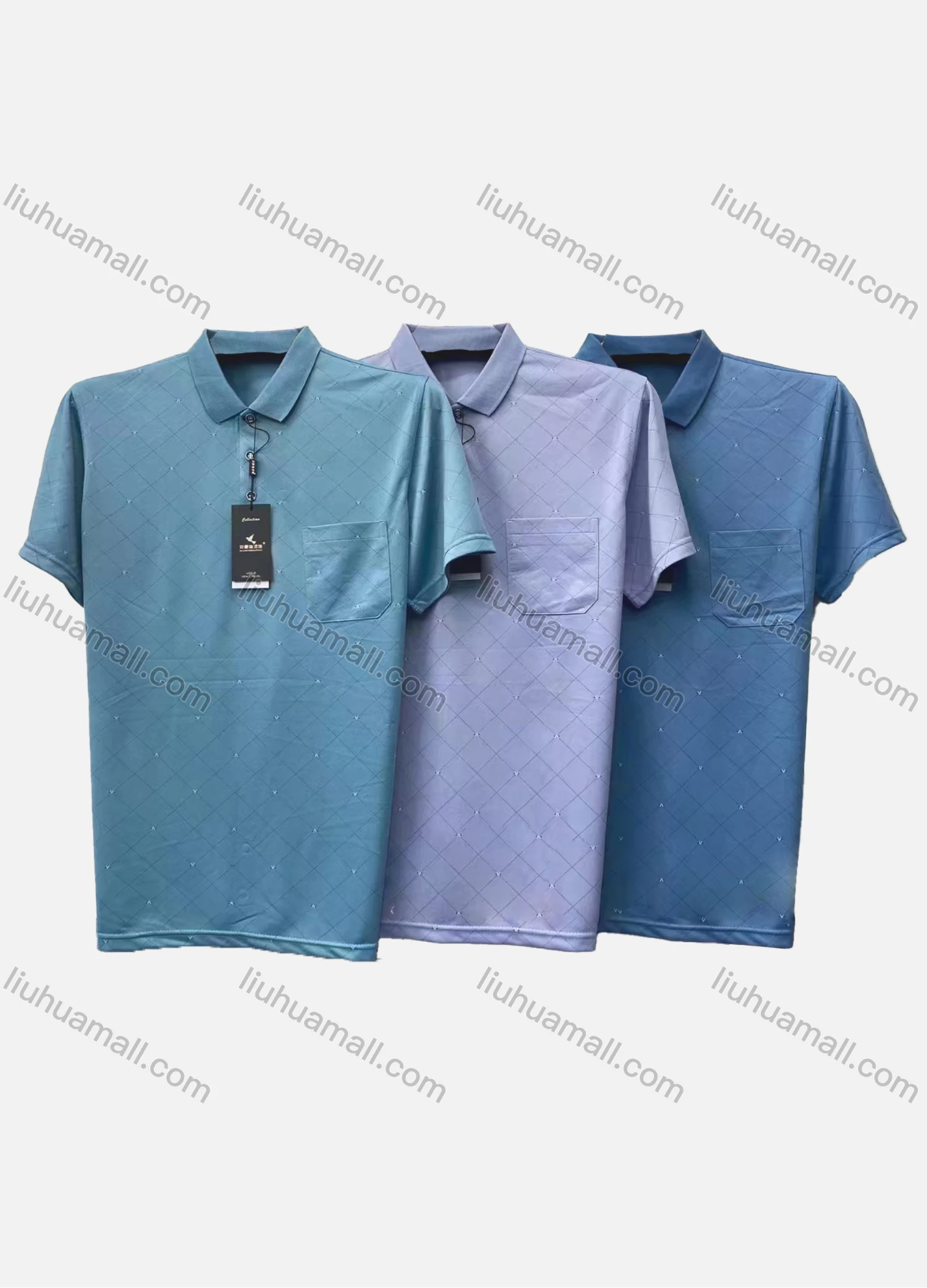 Wholesale Men's Casual Plaid Print Short Sleeve Patch Pocket Polo Shirt 176# - Liuhuamall
