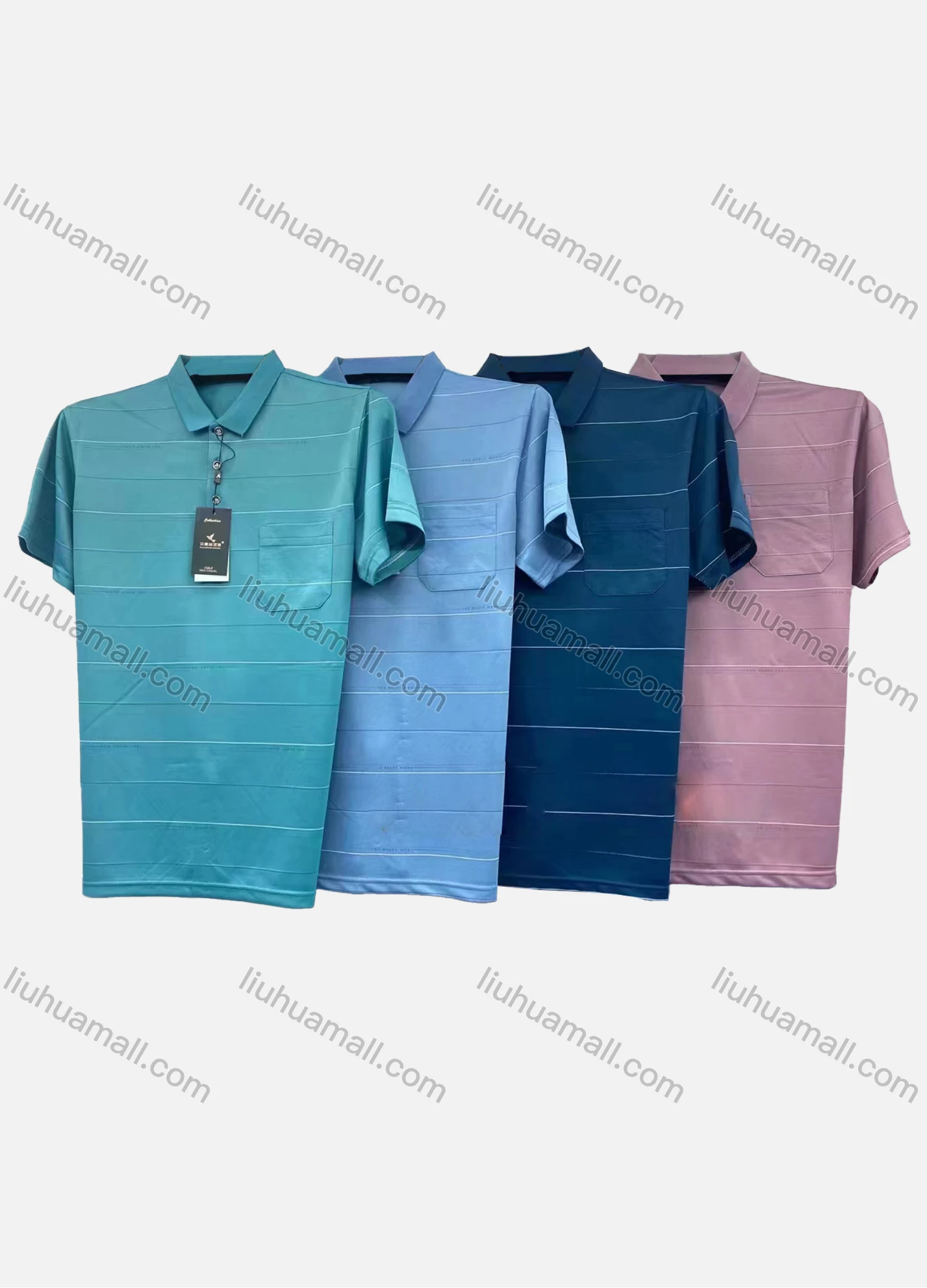Wholesale Men's Casual Striped Print Short Sleeve Patch Pocket Polo Shirt 177# - Liuhuamall
