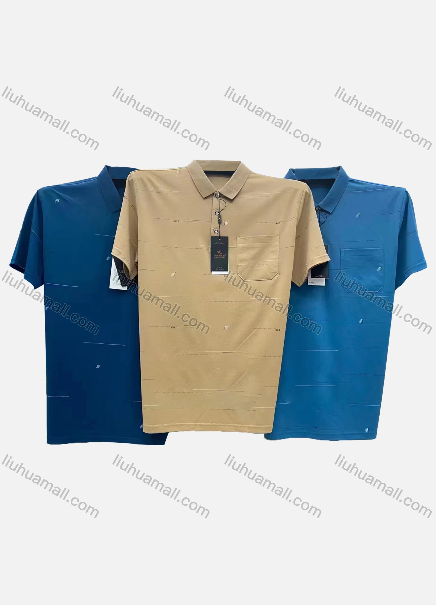 Wholesale Men's Casual Striped Print Short Sleeve Patch Pocket Polo Shirt 186# - Liuhuamall