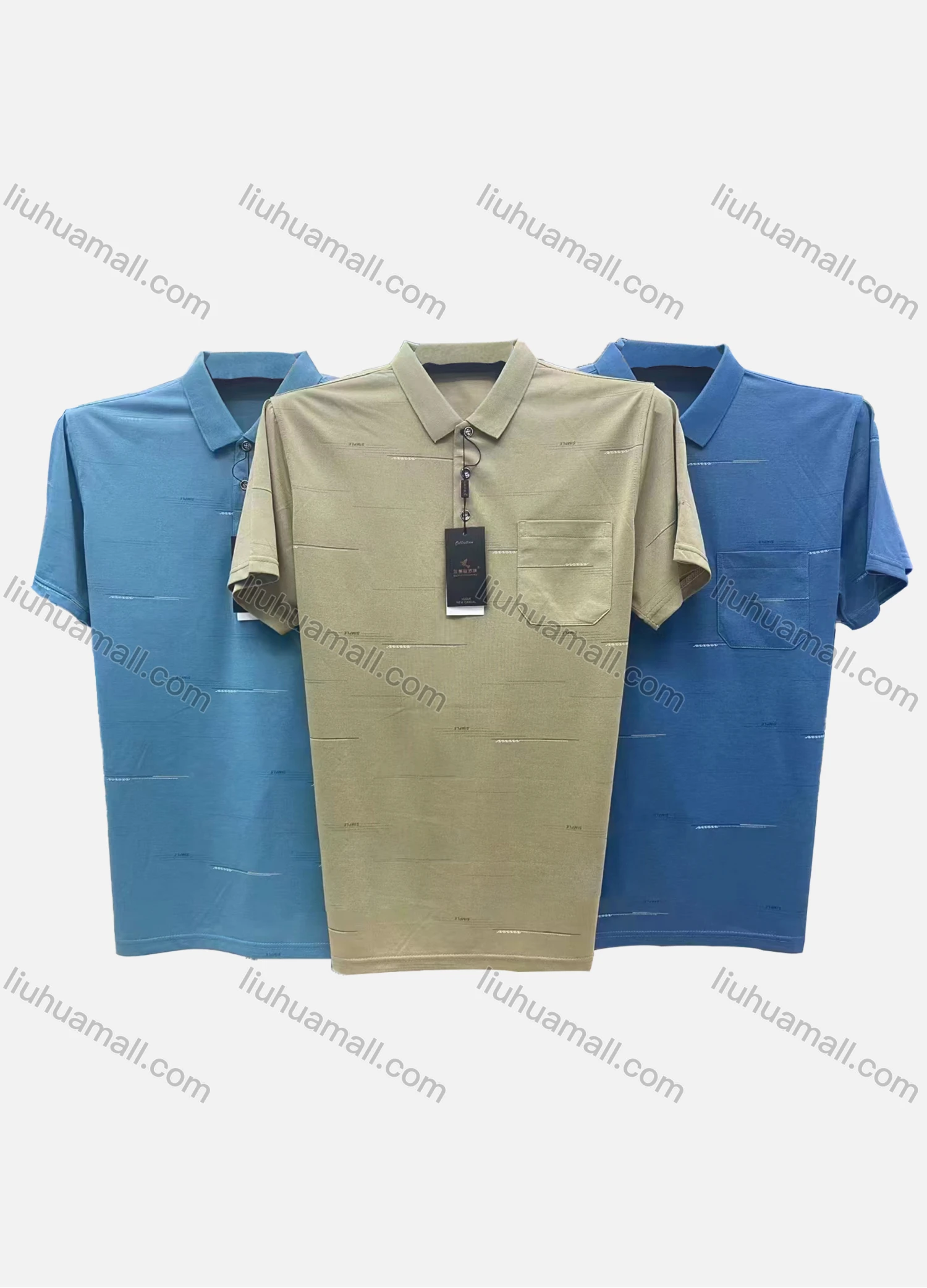 Wholesale Men's Casual Plain Line Print Short Sleeve Patch Pocket Polo Shirt 189# - Liuhuamall
