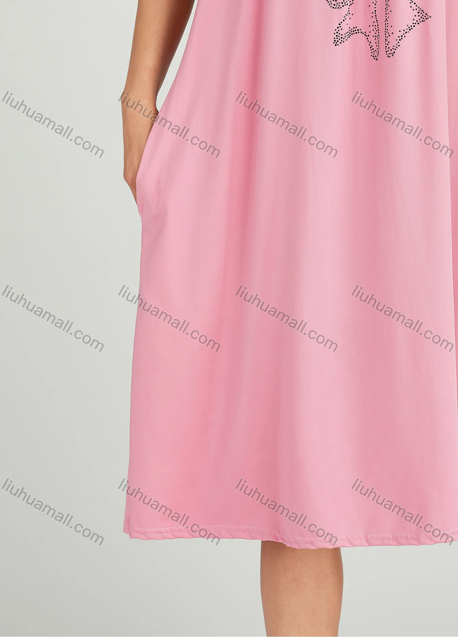 Wholesale Women's Milk Silk Plain Rhinestone Bowknot Crew Neck Side Pocket Ruched Lounge Midi Night Dress 1151# - Liuhuamall