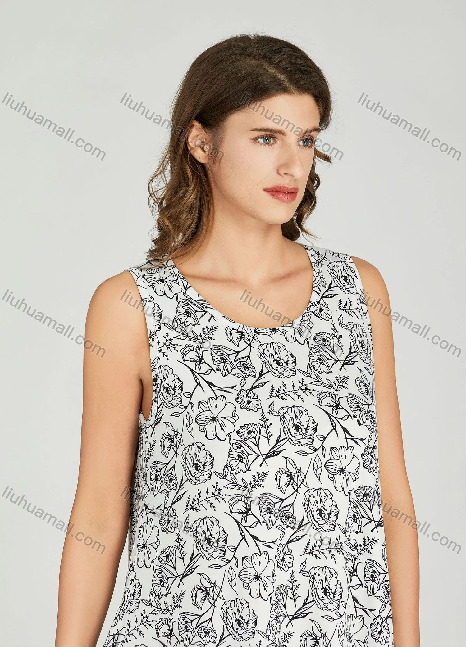 Wholesale Women's Allover Floral Print Scoop Neck Milk Silk Lounge Midi Sleeveless Night Dress 01# - Liuhuamall