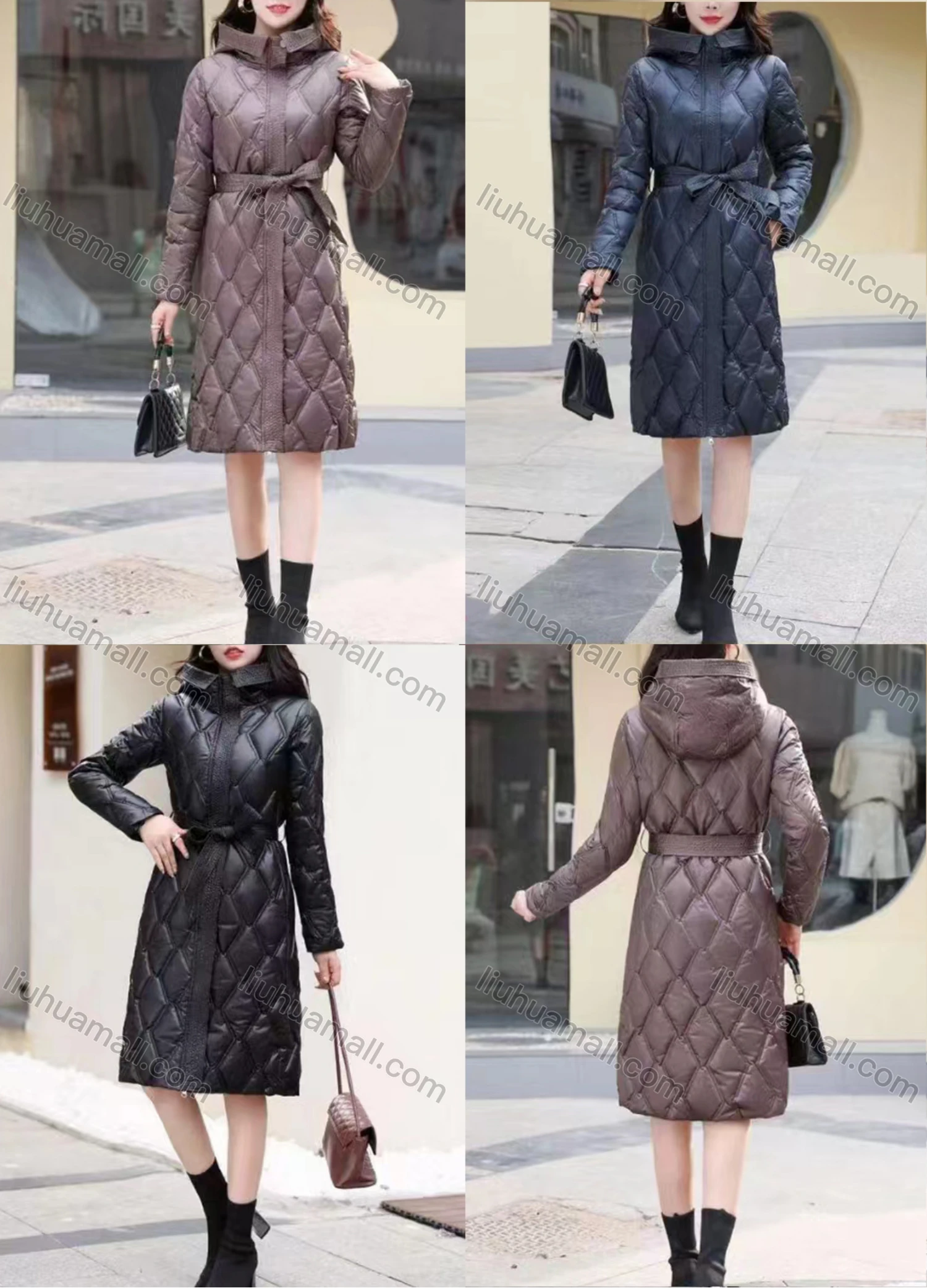 Wholesale Women's Casual Hooded Long Sleeve High Waist Thermal Pockets Puffer Coat 8005# - Liuhuamall