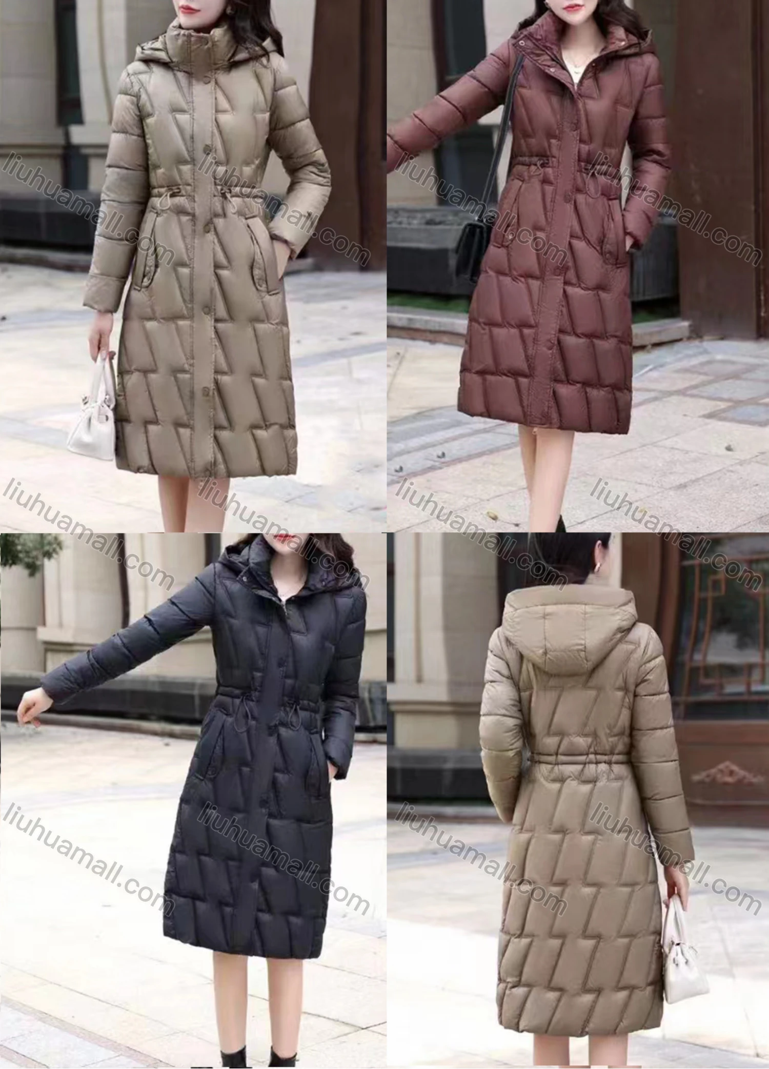 Wholesale Women's Casual Hooded Long Sleeve High Waist Thermal Pockets Puffer Coat 8830# - Liuhuamall