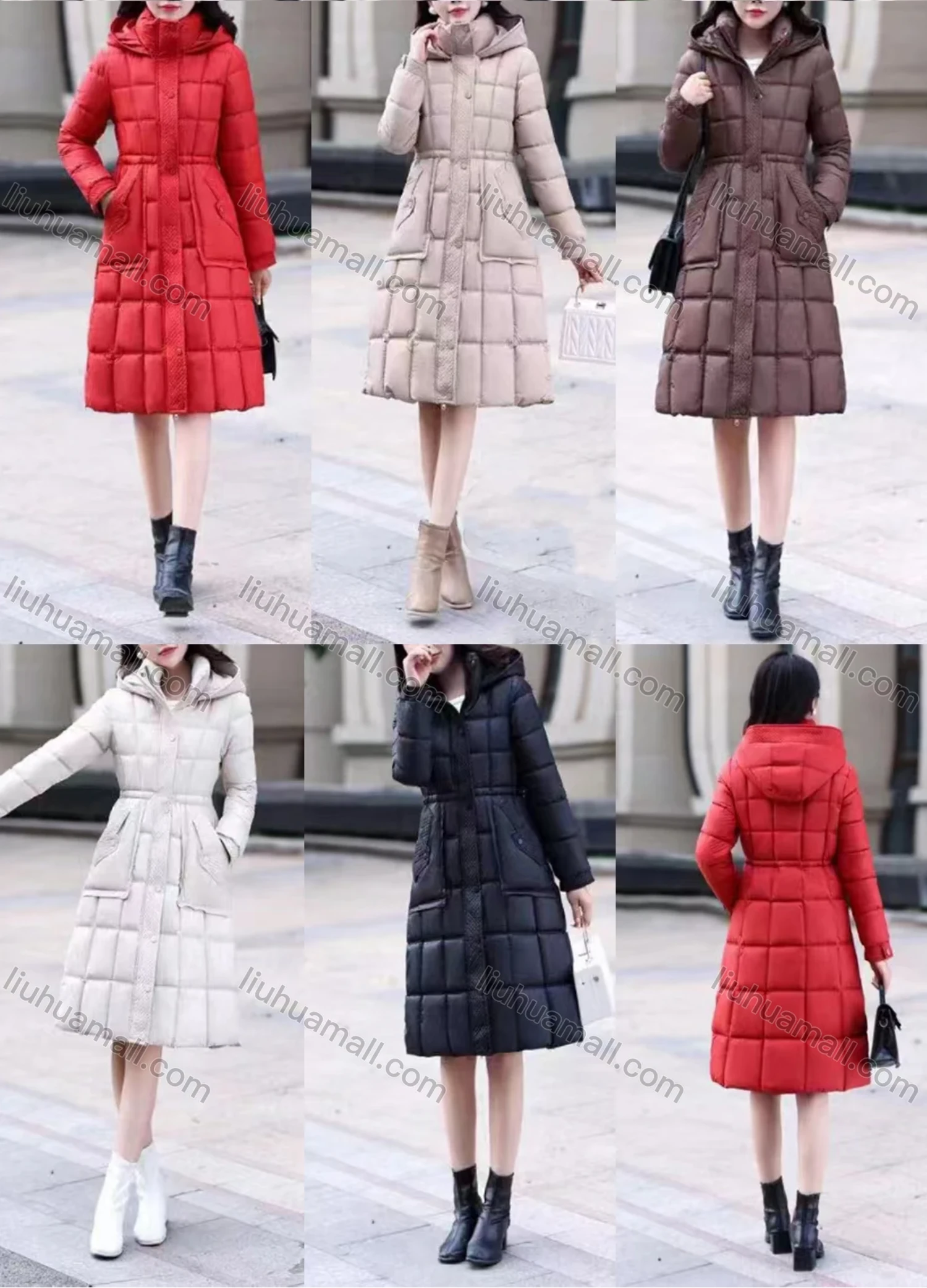 Wholesale Women's Casual Hooded Long Sleeve High Waist Thermal Pockets Puffer Coat 8825# - Liuhuamall