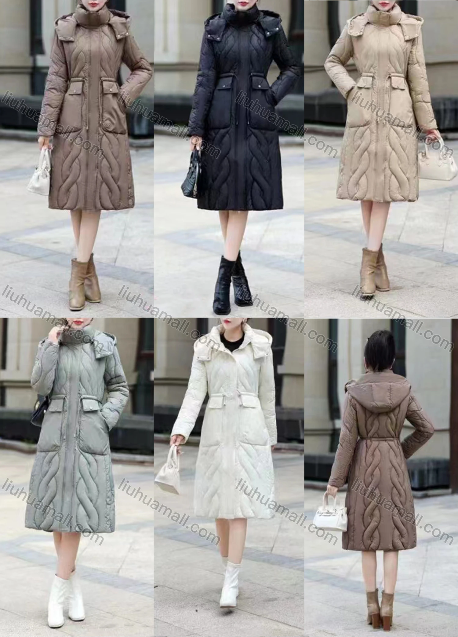 Wholesale Women's Casual Hooded Long Sleeve High Waist Thermal Pockets Puffer Coat 8832# - Liuhuamall