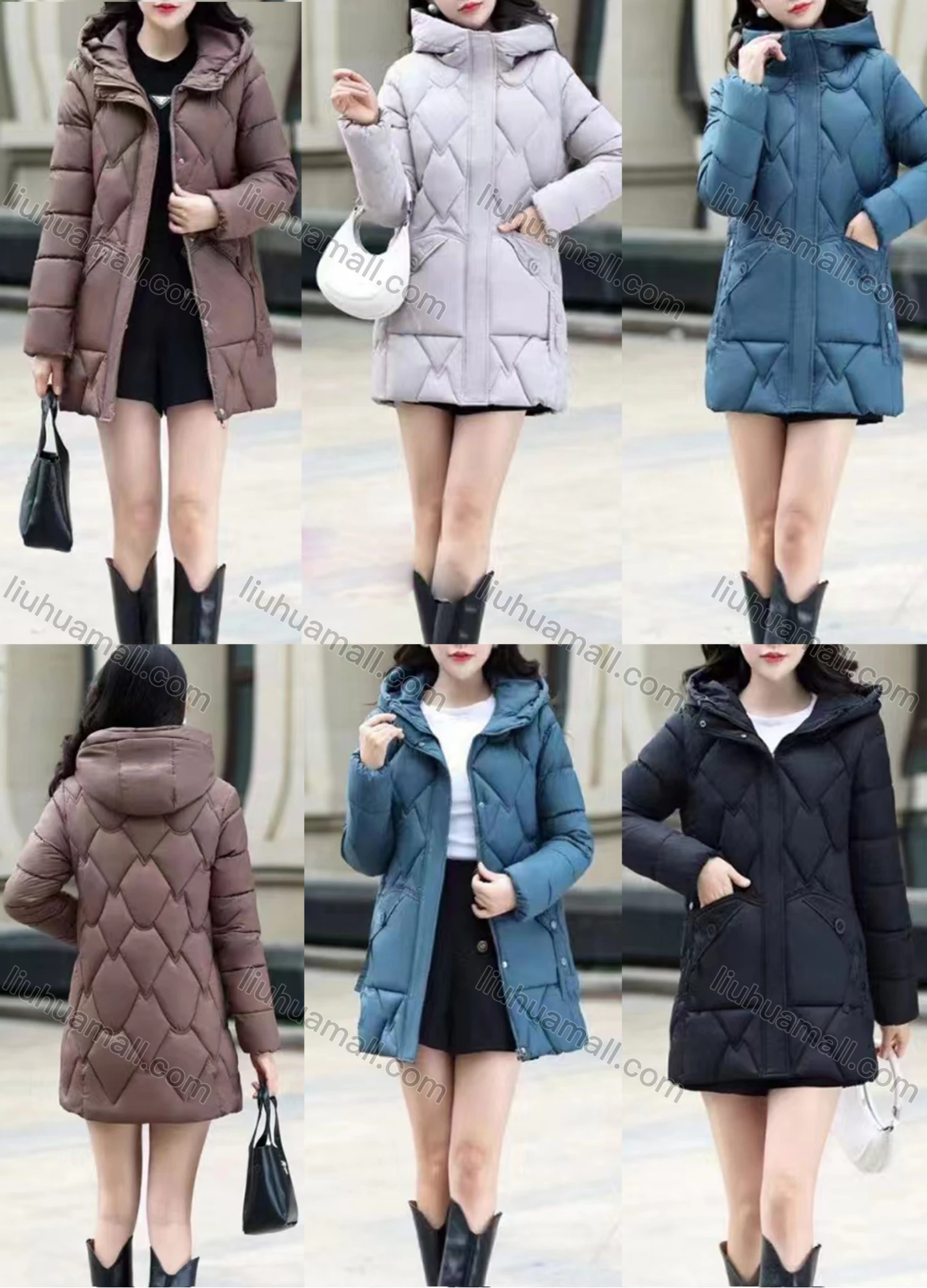 Wholesale Women's Casual Hooded Long Sleeve Thermal Pockets Puffer Coat 8821# - Liuhuamall