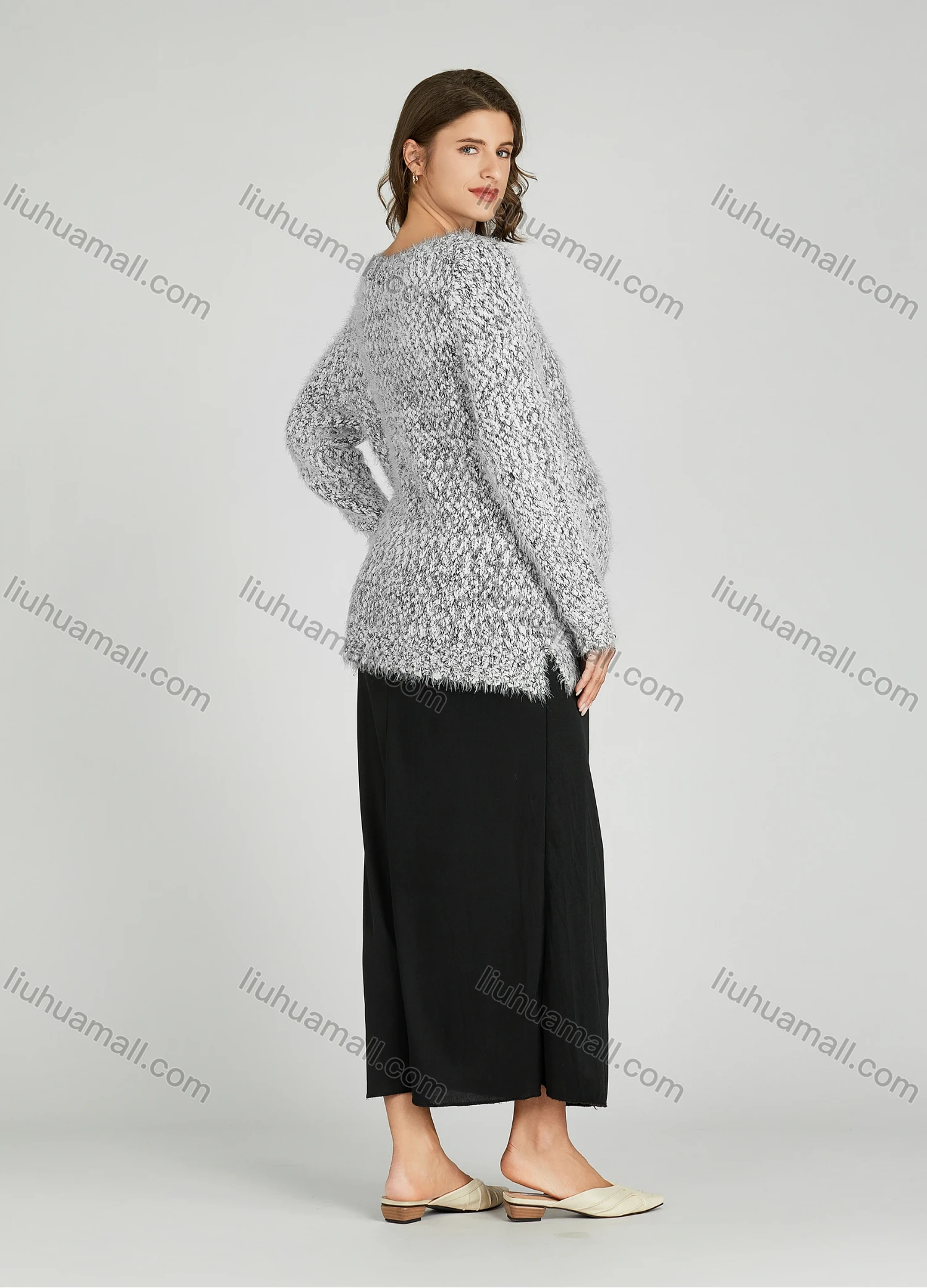 Wholesale Casual Plain Crew Neck Side Slit Long Sleeve Mohair Maternity Sweater HB1066# - Liuhuamall