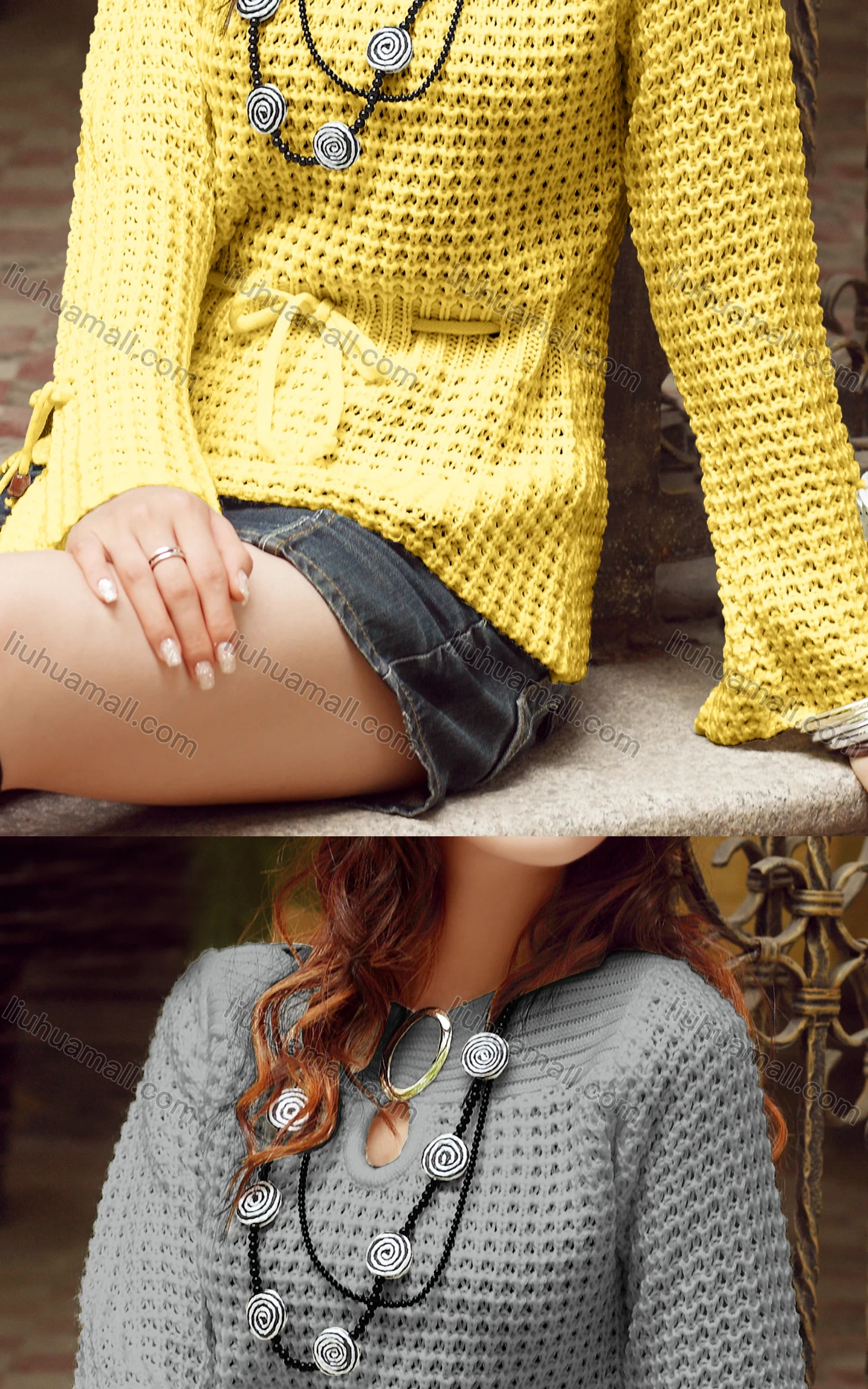 Wholesale Women's Casual Keyhole Neck Long Sleeve Chunky Knit Sweater 1450# - Liuhuamall