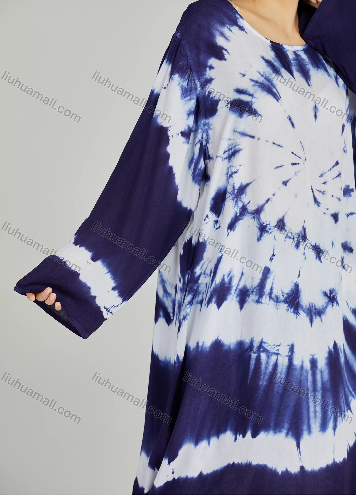 Wholesale Women's Folkloric African Tie Dye High Low Hem Long Sleeve Robe & Pants 2 Piece Sets ZRLK-100# - Liuhuamall