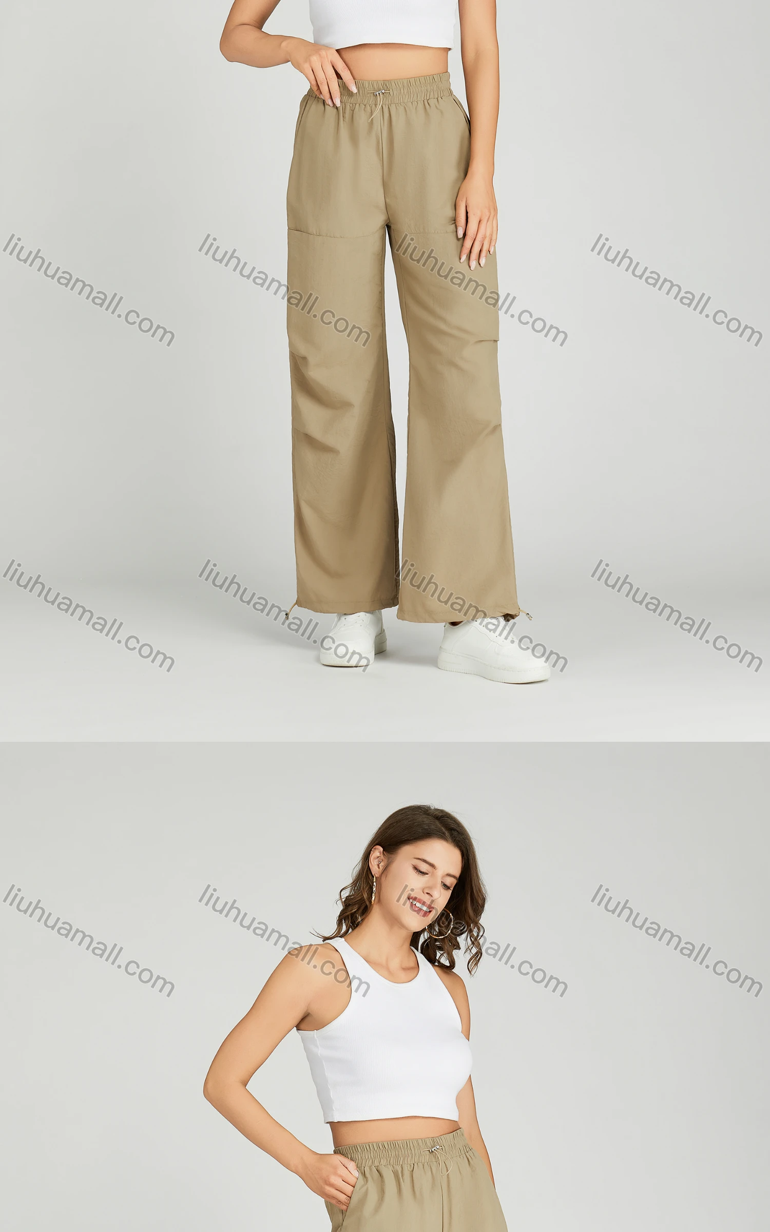 Wholesale Women's Drawstring Elastic Waist Patch Pocket Plain Sweat Pants MT278# - Liuhuamall