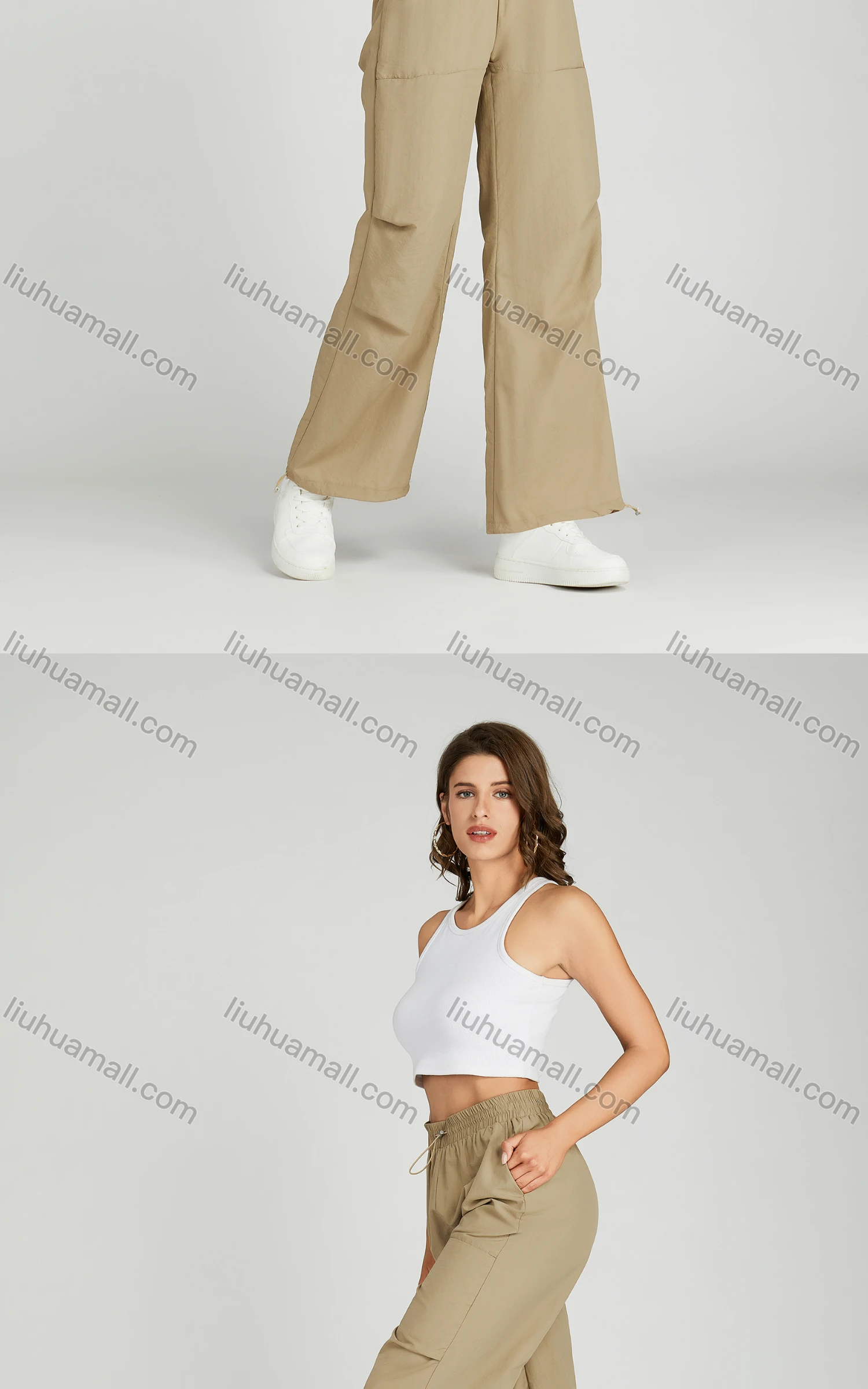 Wholesale Women's Drawstring Elastic Waist Patch Pocket Plain Sweat Pants MT278# - Liuhuamall