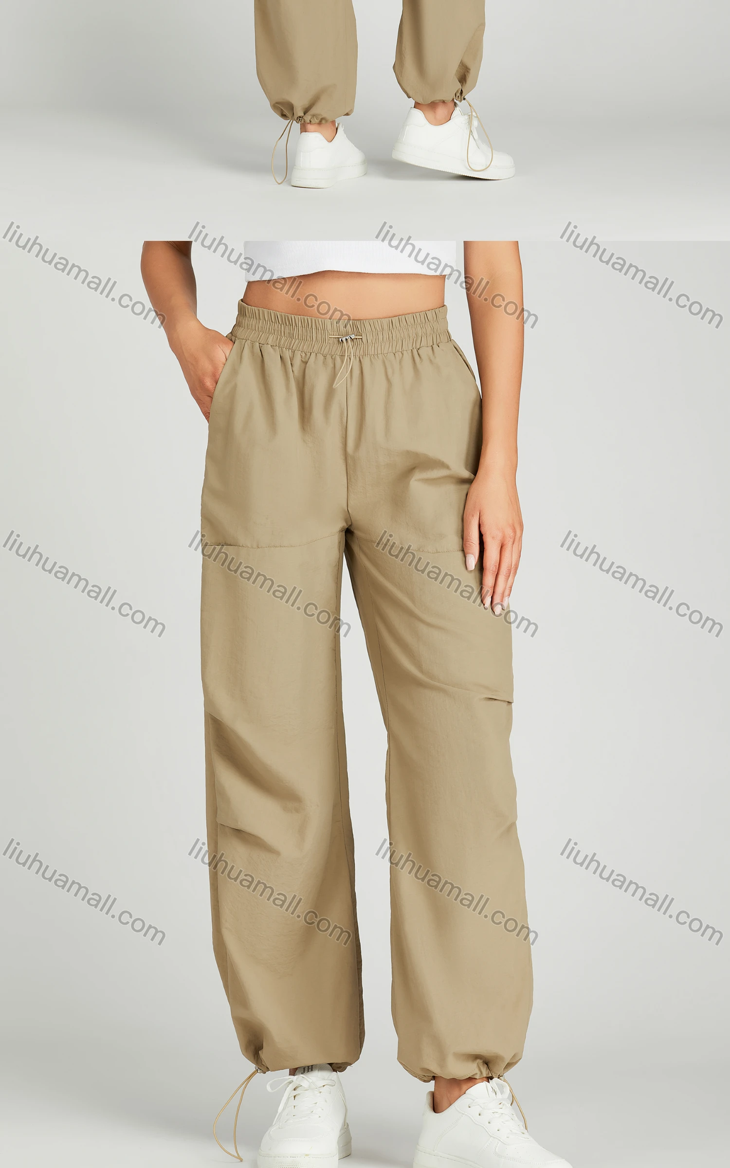 Wholesale Women's Drawstring Elastic Waist Patch Pocket Plain Sweat Pants MT278# - Liuhuamall