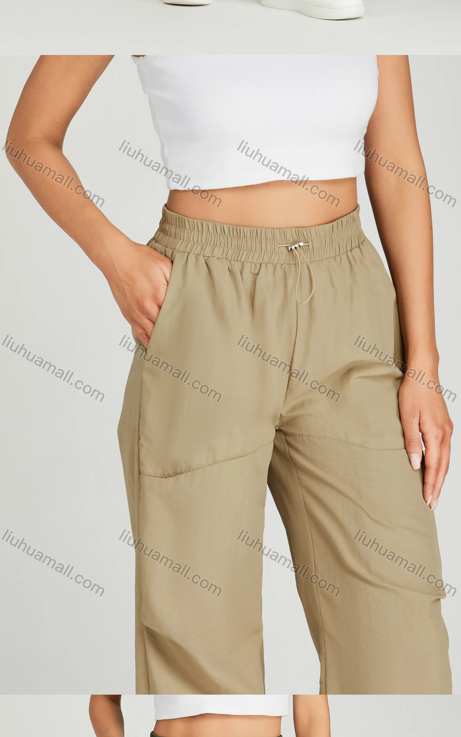 Wholesale Women's Drawstring Elastic Waist Patch Pocket Plain Sweat Pants MT278# - Liuhuamall