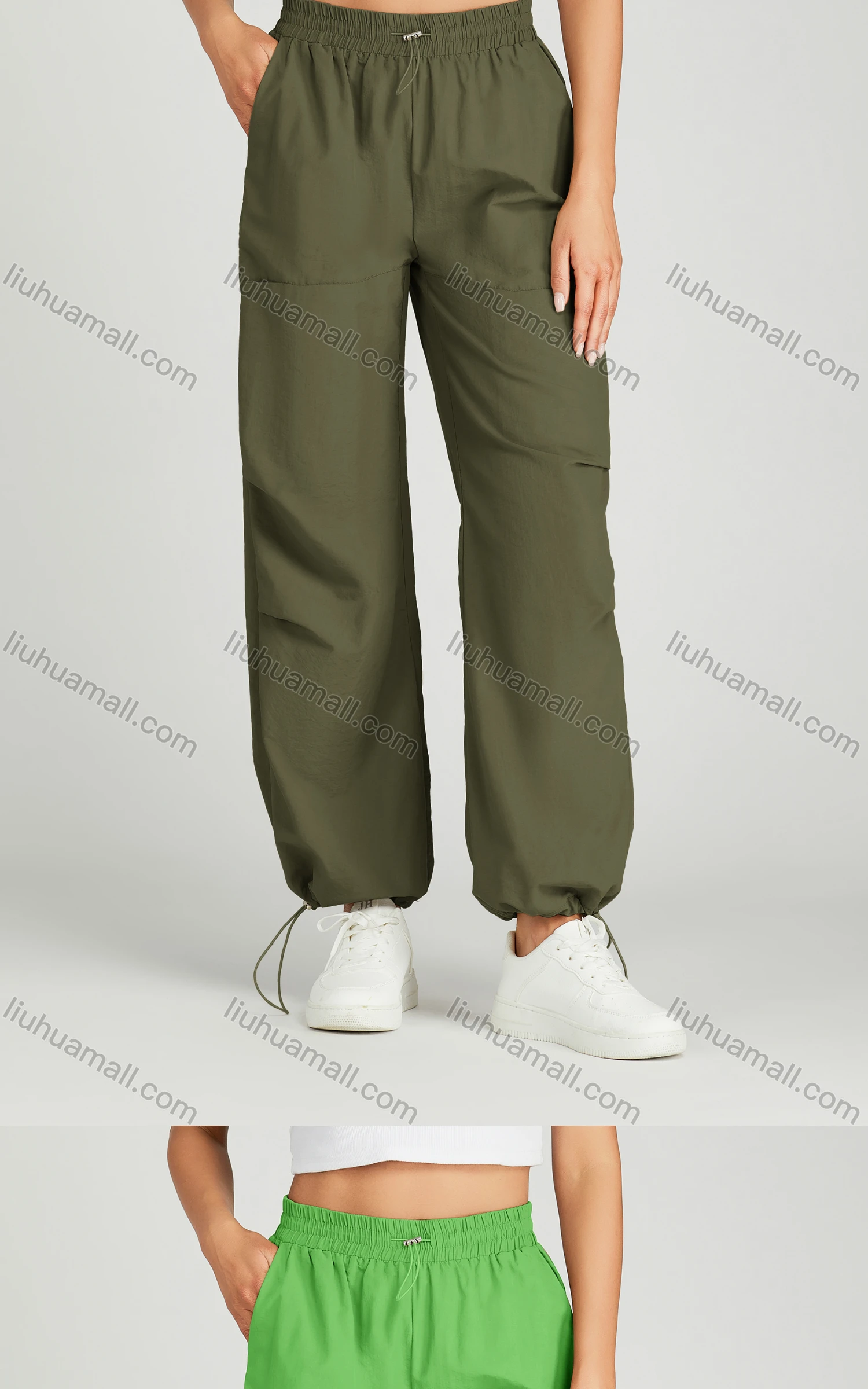 Wholesale Women's Drawstring Elastic Waist Patch Pocket Plain Sweat Pants MT278# - Liuhuamall