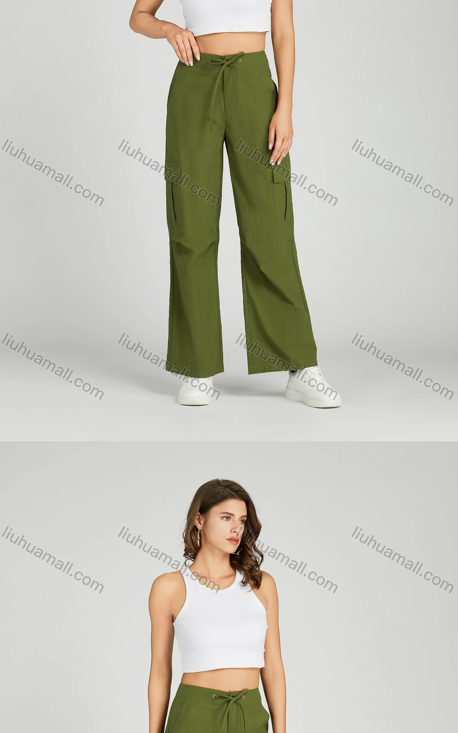 Wholesale Women's Casual Drawstring Flap Pockets Cargo Pants MT310# - Liuhuamall