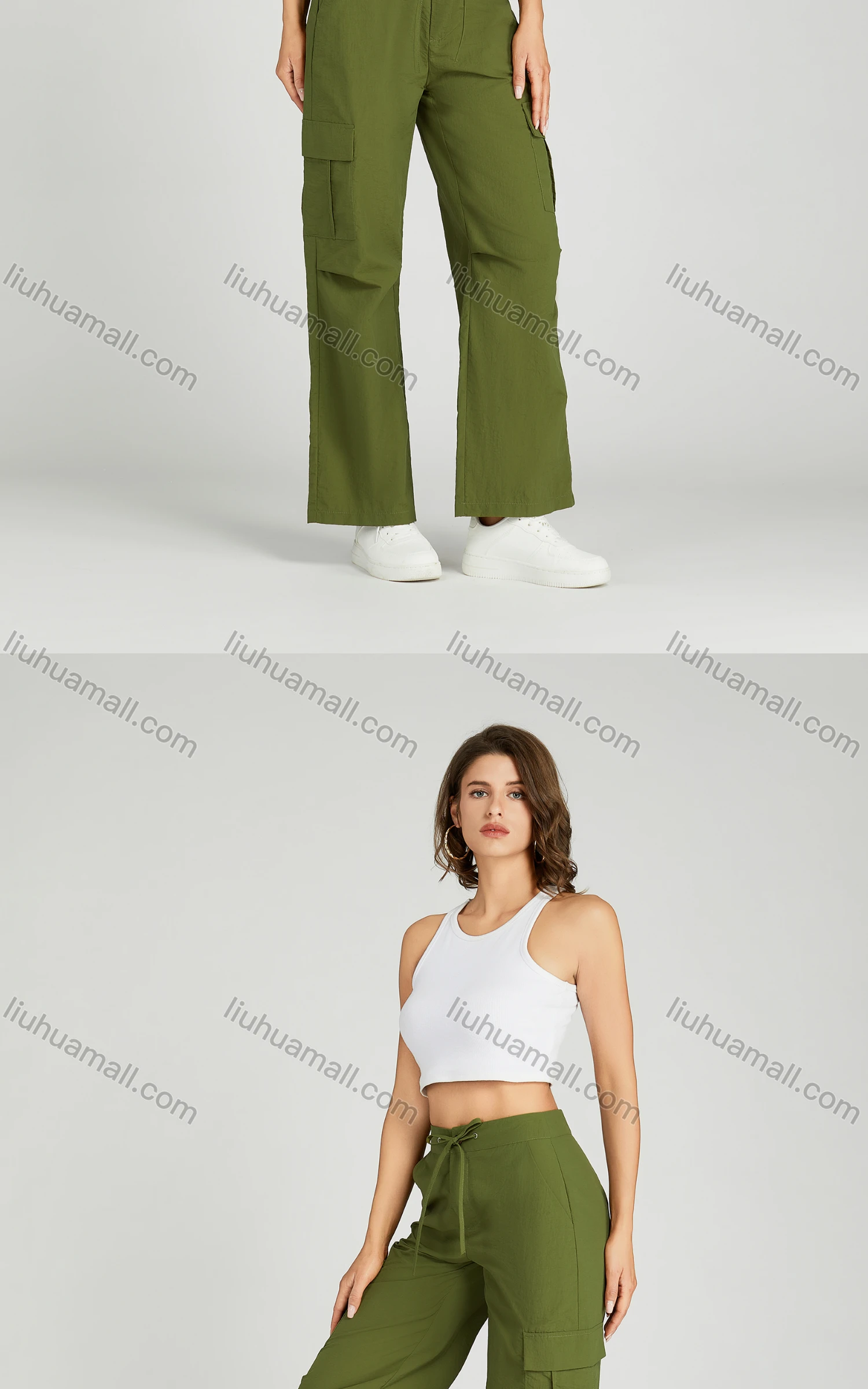 Wholesale Women's Casual Drawstring Flap Pockets Cargo Pants MT310# - Liuhuamall