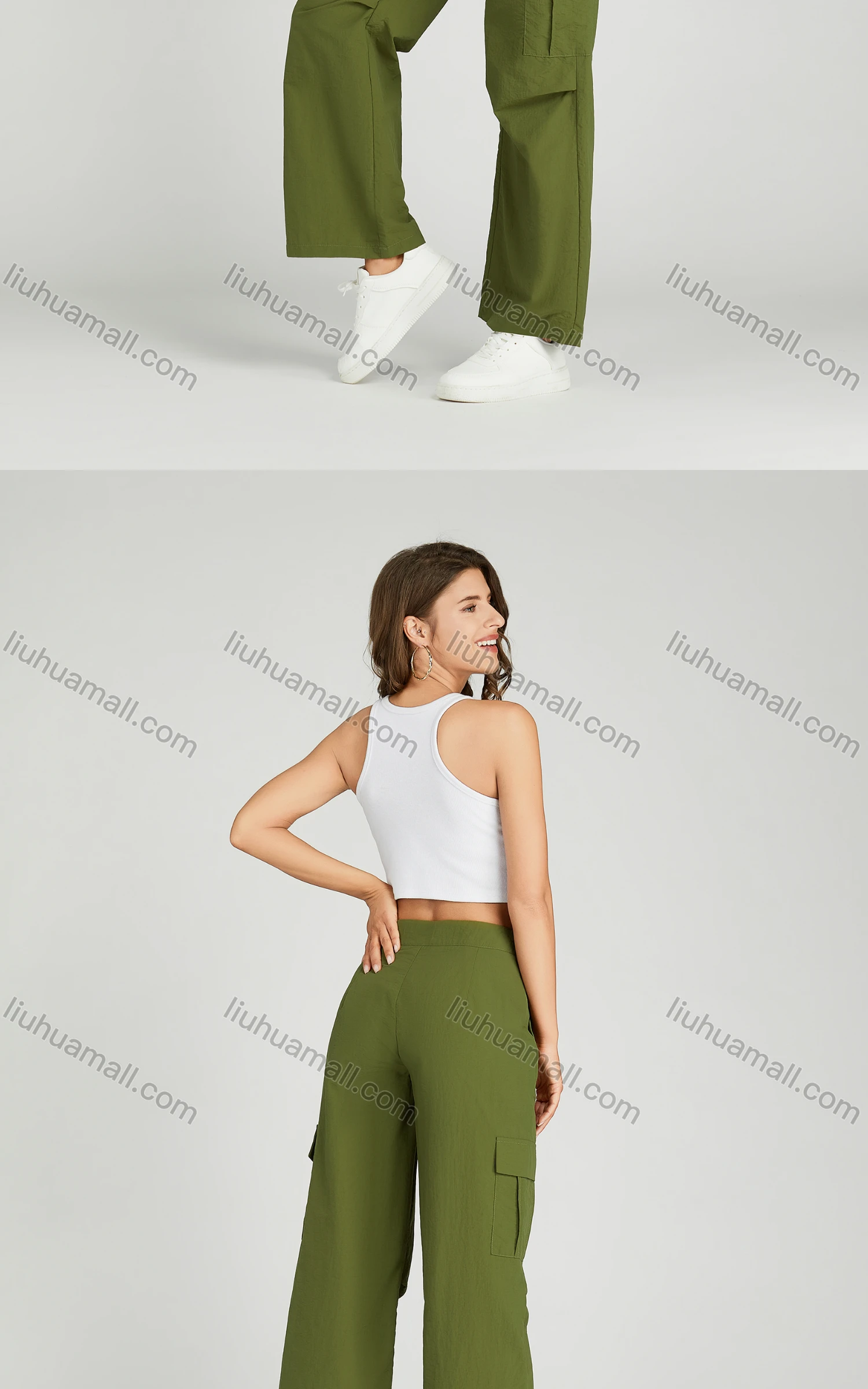 Wholesale Women's Casual Drawstring Flap Pockets Cargo Pants MT310# - Liuhuamall