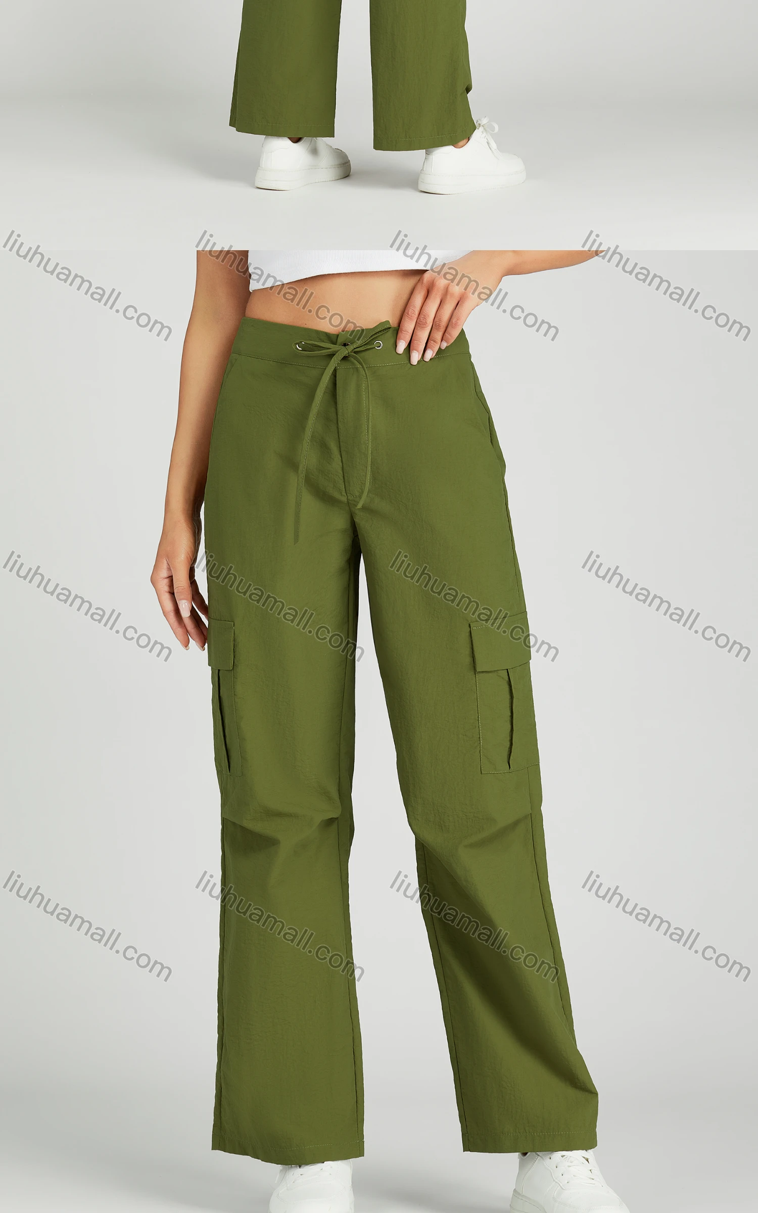 Wholesale Women's Casual Drawstring Flap Pockets Cargo Pants MT310# - Liuhuamall