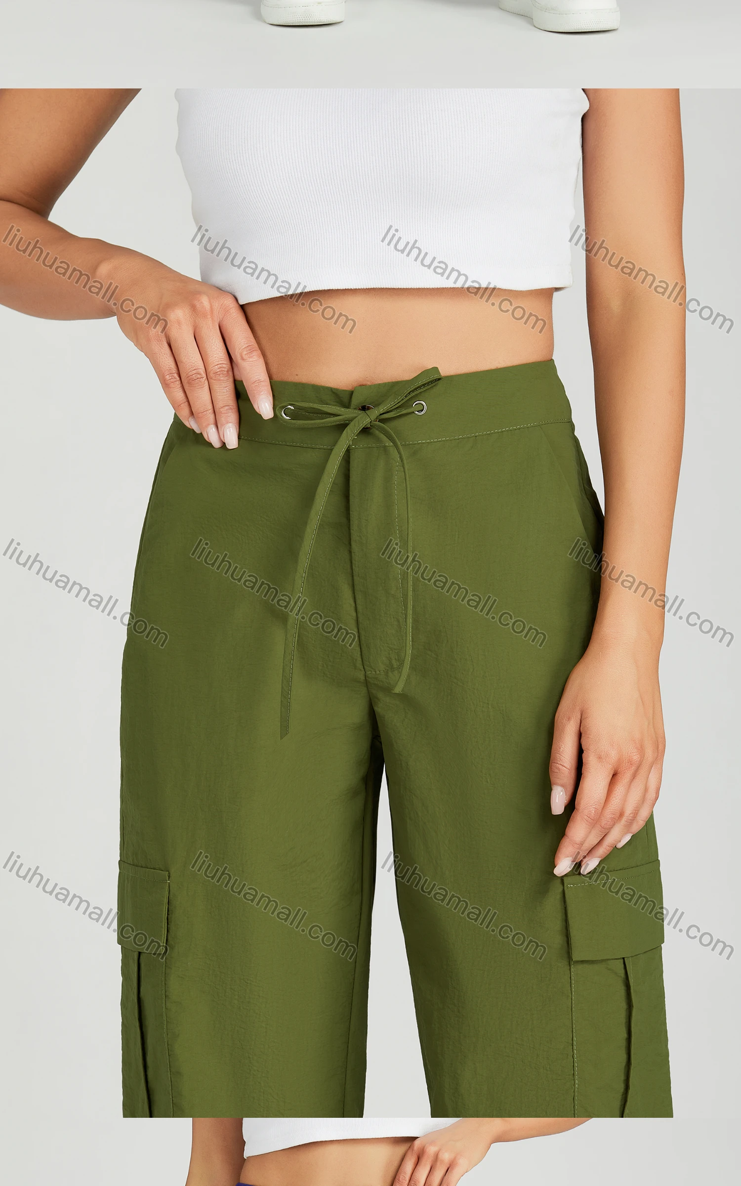 Wholesale Women's Casual Drawstring Flap Pockets Cargo Pants MT310# - Liuhuamall