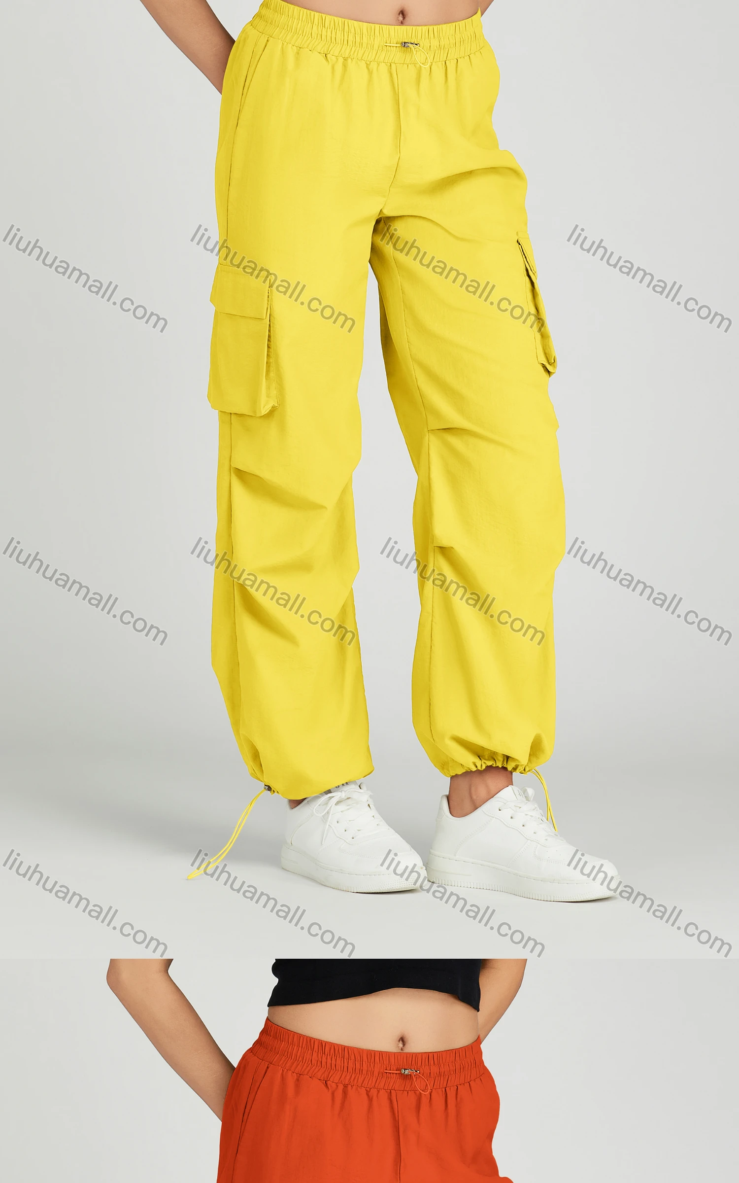 Wholesale Women's Casual Drawstring Flap Pockets Elastic Waist Cargo Pants MT291# - Liuhuamall