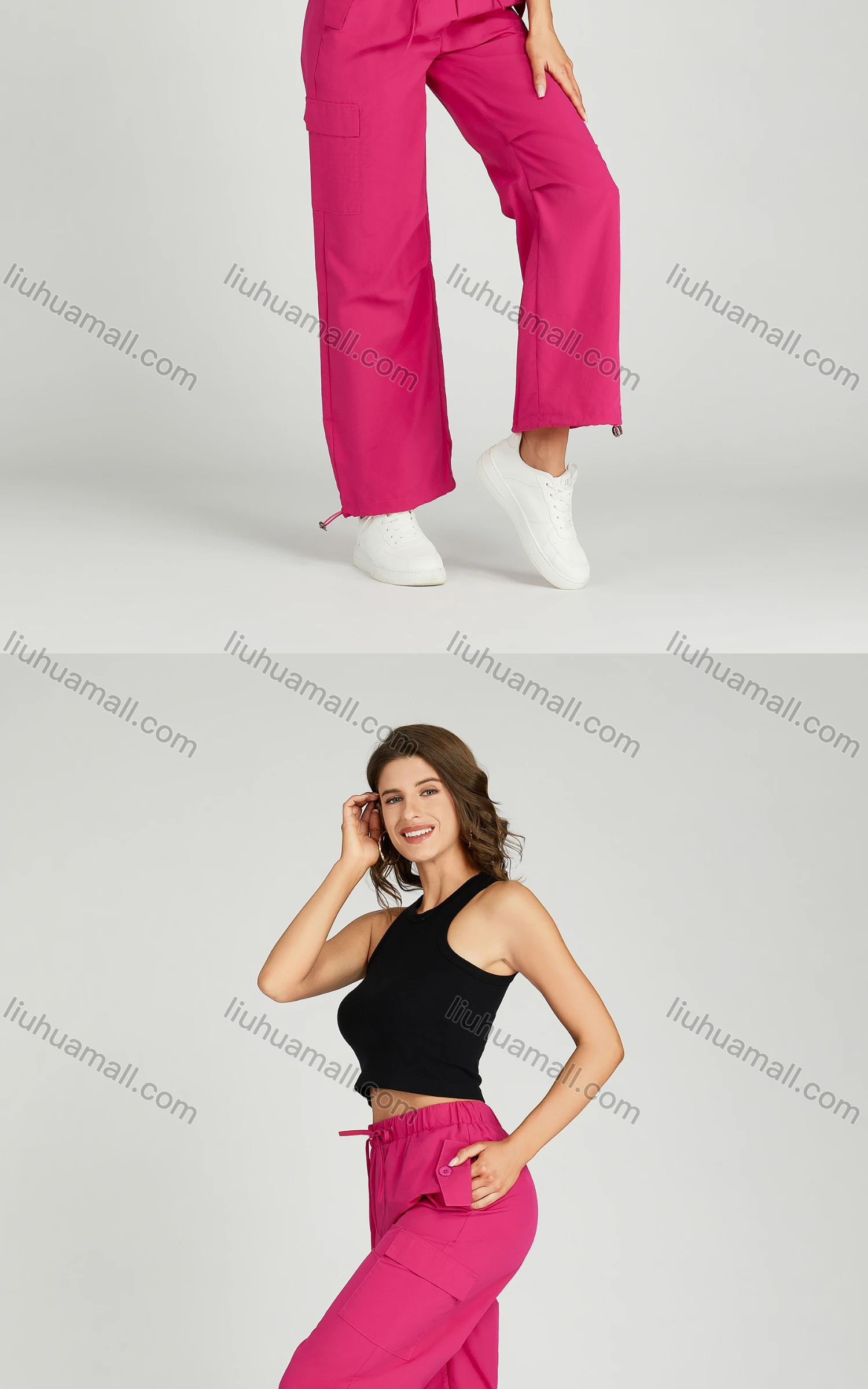 Wholesale Women's Casual Drawstring Flap Pockets High Waist Cargo Pants MT307# - Liuhuamall