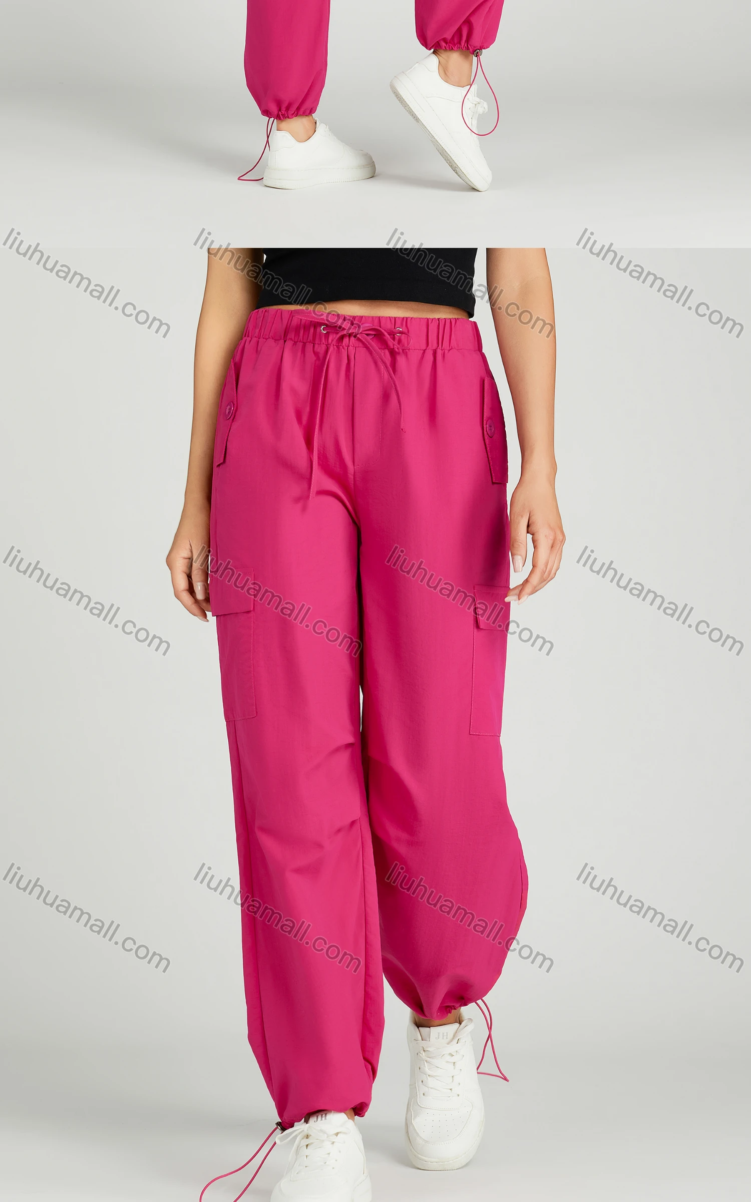 Wholesale Women's Casual Drawstring Flap Pockets High Waist Cargo Pants MT307# - Liuhuamall