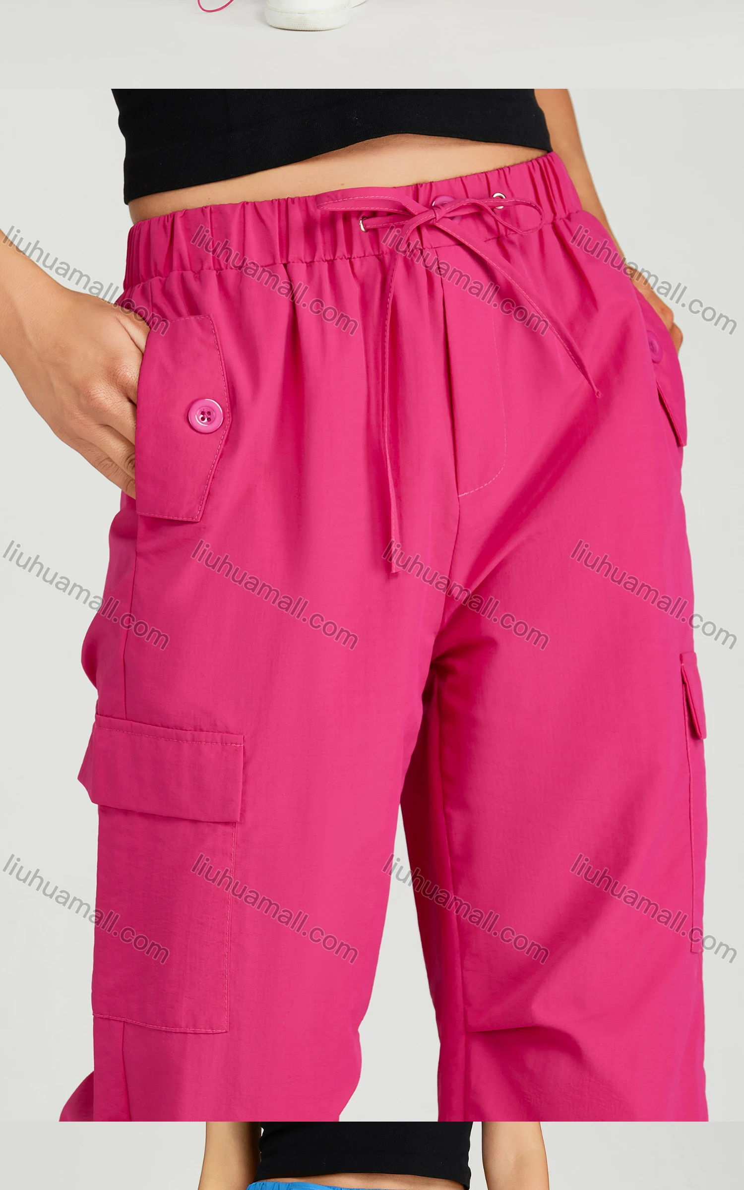 Wholesale Women's Casual Drawstring Flap Pockets High Waist Cargo Pants MT307# - Liuhuamall