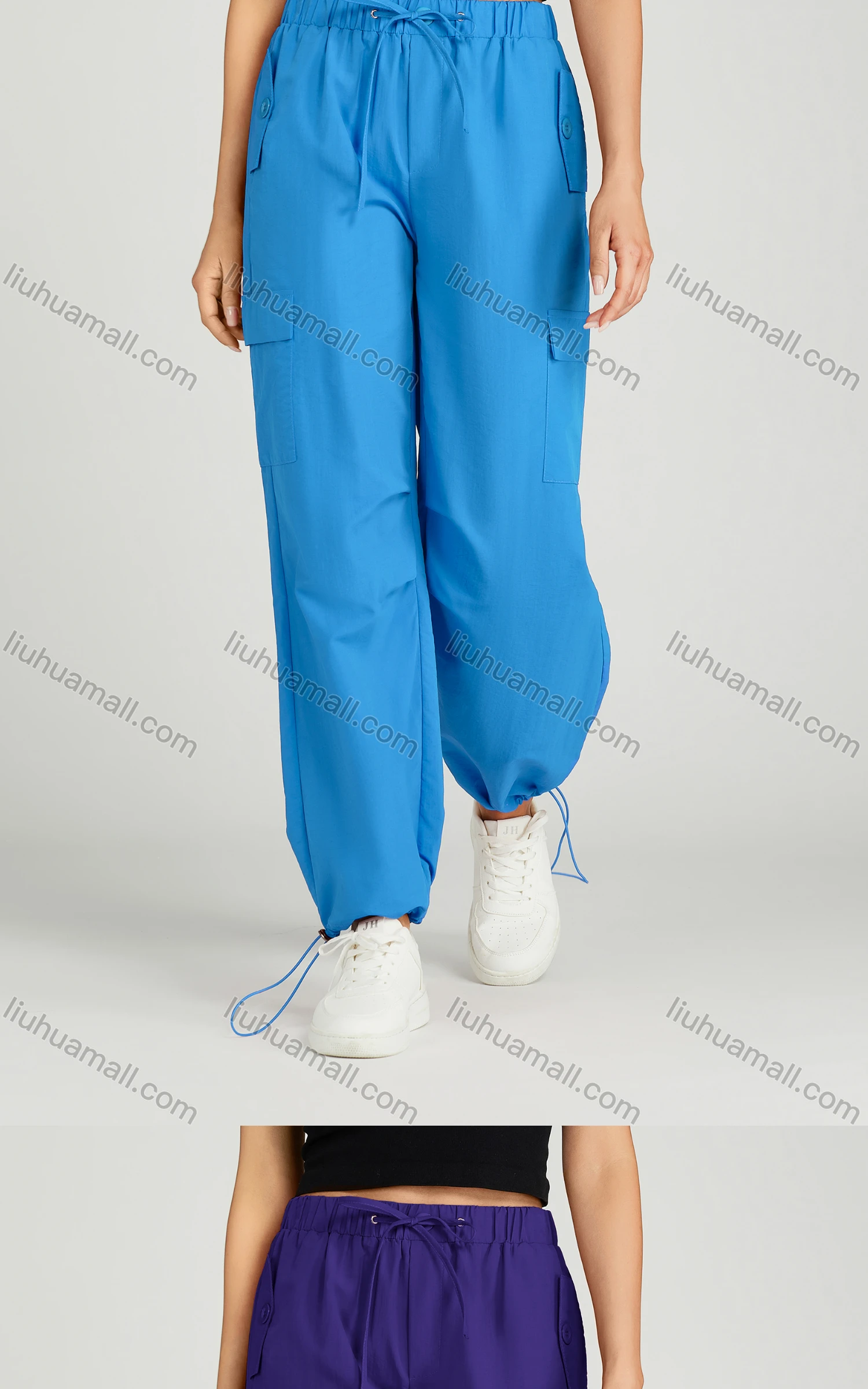 Wholesale Women's Casual Drawstring Flap Pockets High Waist Cargo Pants MT307# - Liuhuamall