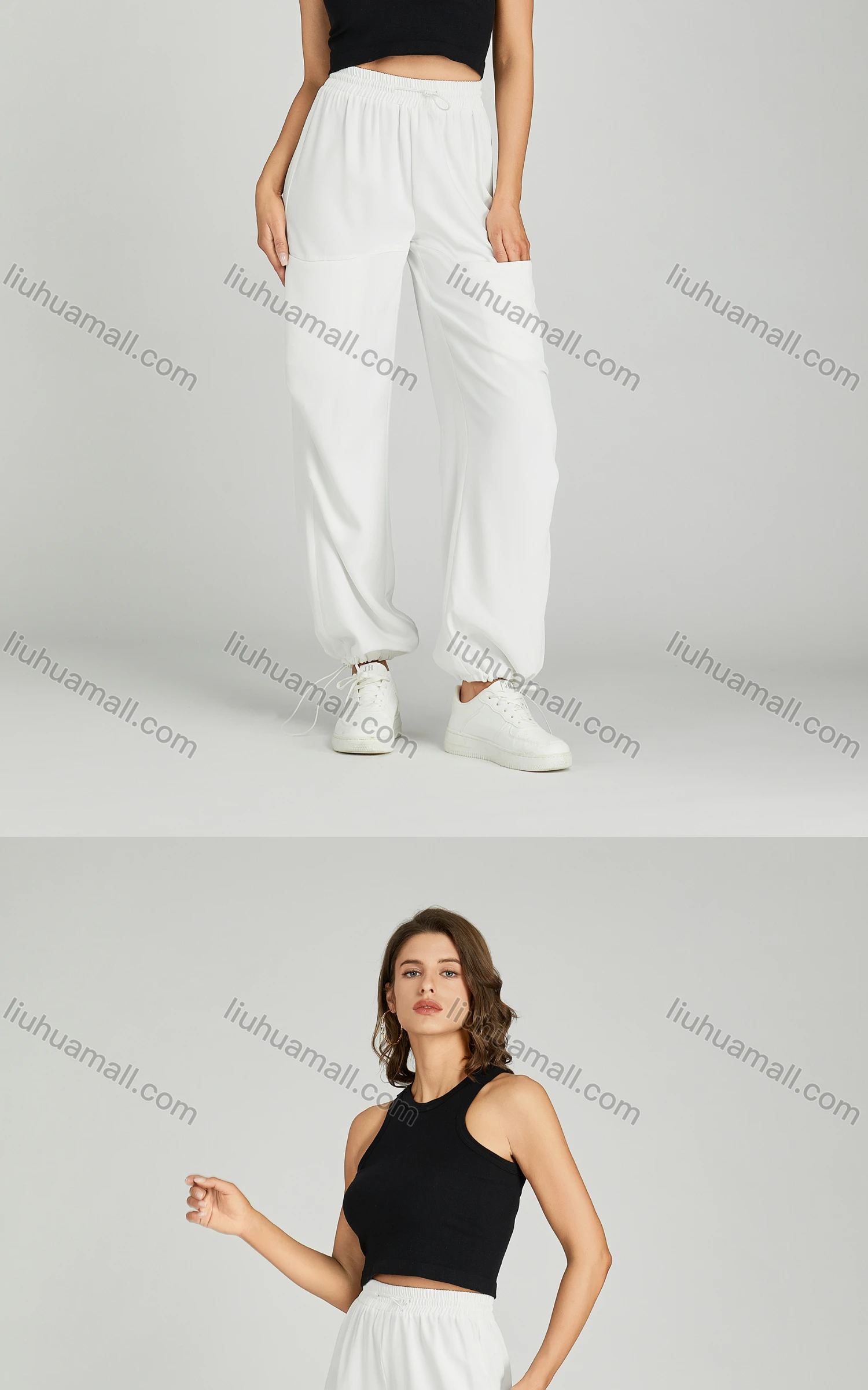 Wholesale Women's Casual Drawstring Elastic Waist Sweat Pants With Patch Pocket MT278# - Liuhuamall