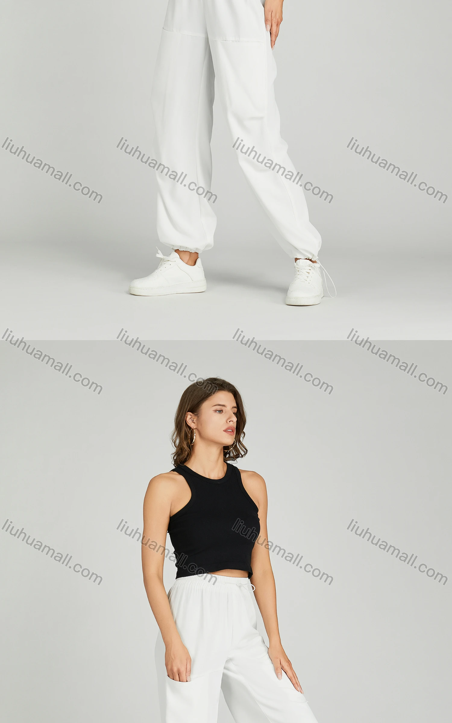 Wholesale Women's Casual Drawstring Elastic Waist Sweat Pants With Patch Pocket MT278# - Liuhuamall
