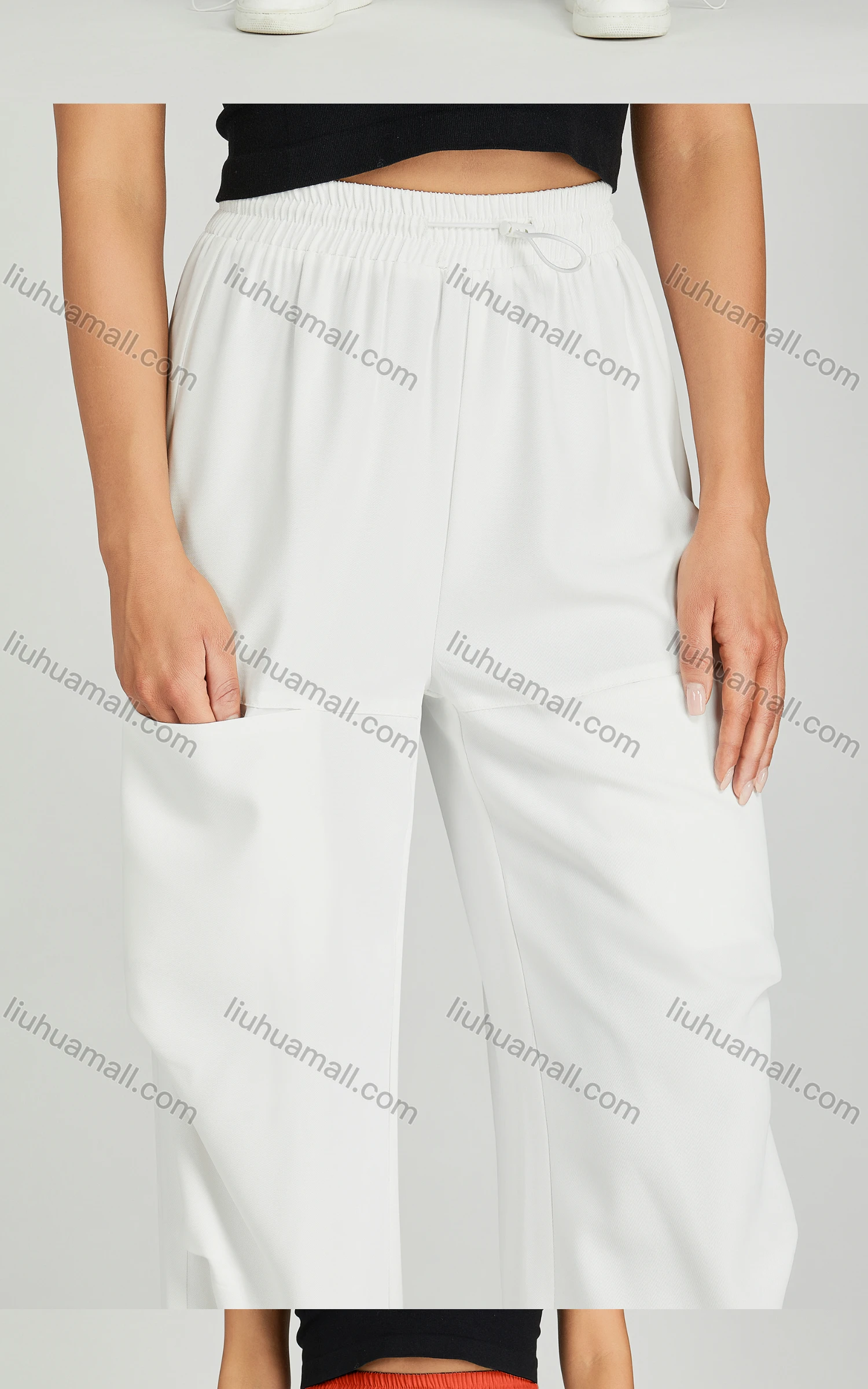 Wholesale Women's Casual Drawstring Elastic Waist Sweat Pants With Patch Pocket MT278# - Liuhuamall