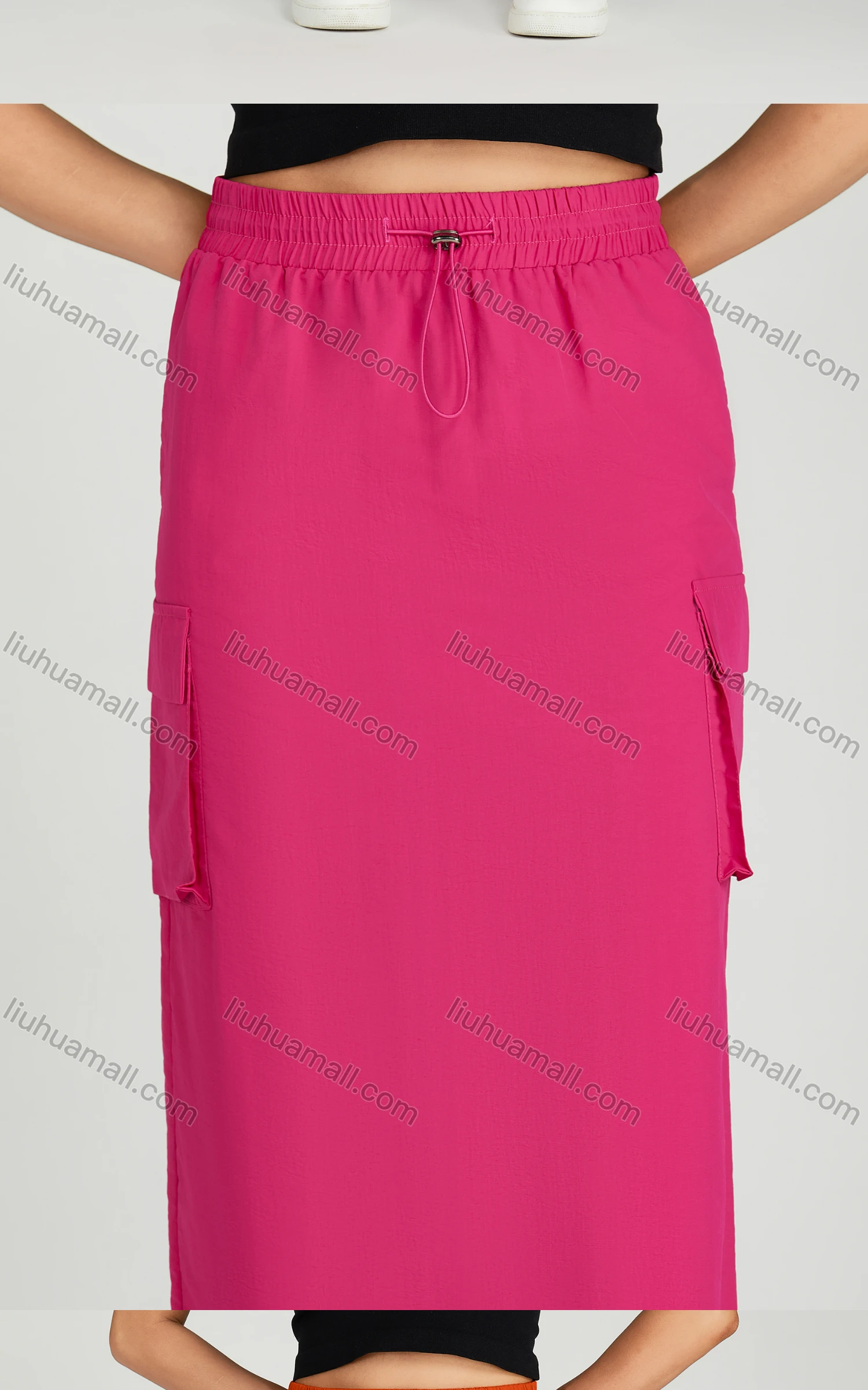 Wholesale Women's Casual Elastic Waist Pocket Drawstring Plain Midi Skirt MT305# - Liuhuamall