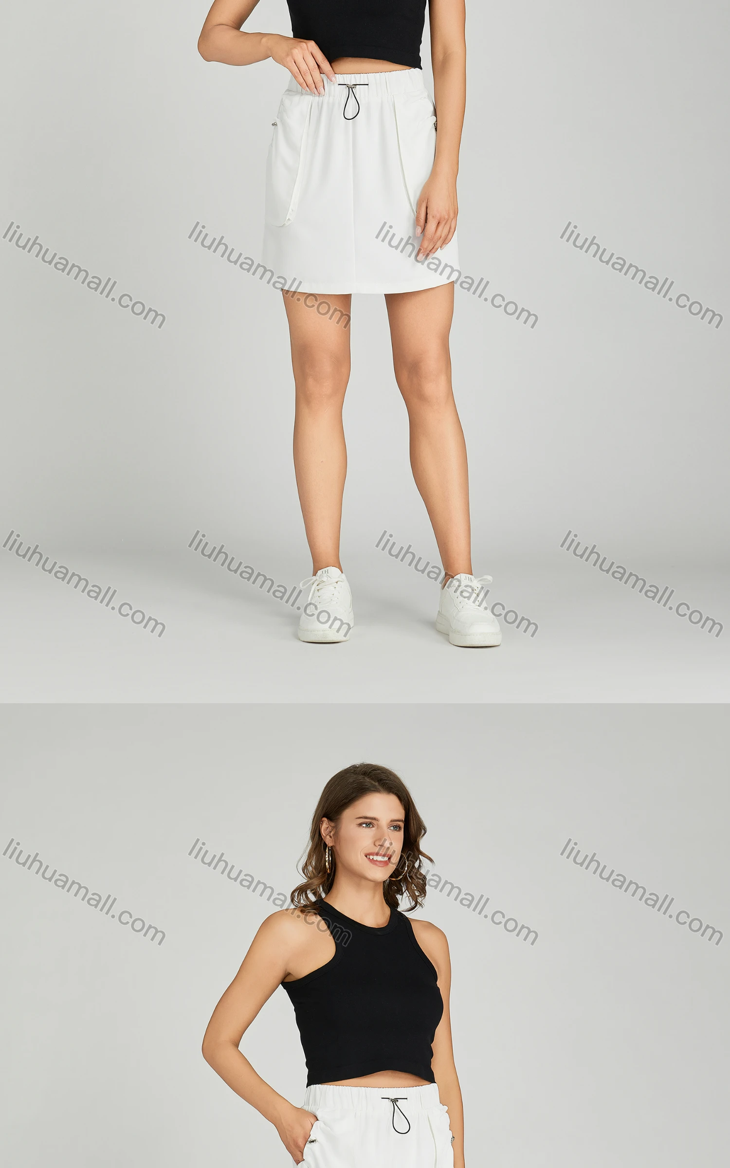 Wholesale Women's Casual Elastic Waist Pocket Drawstring Plain Short Skirt MT267# - Liuhuamall