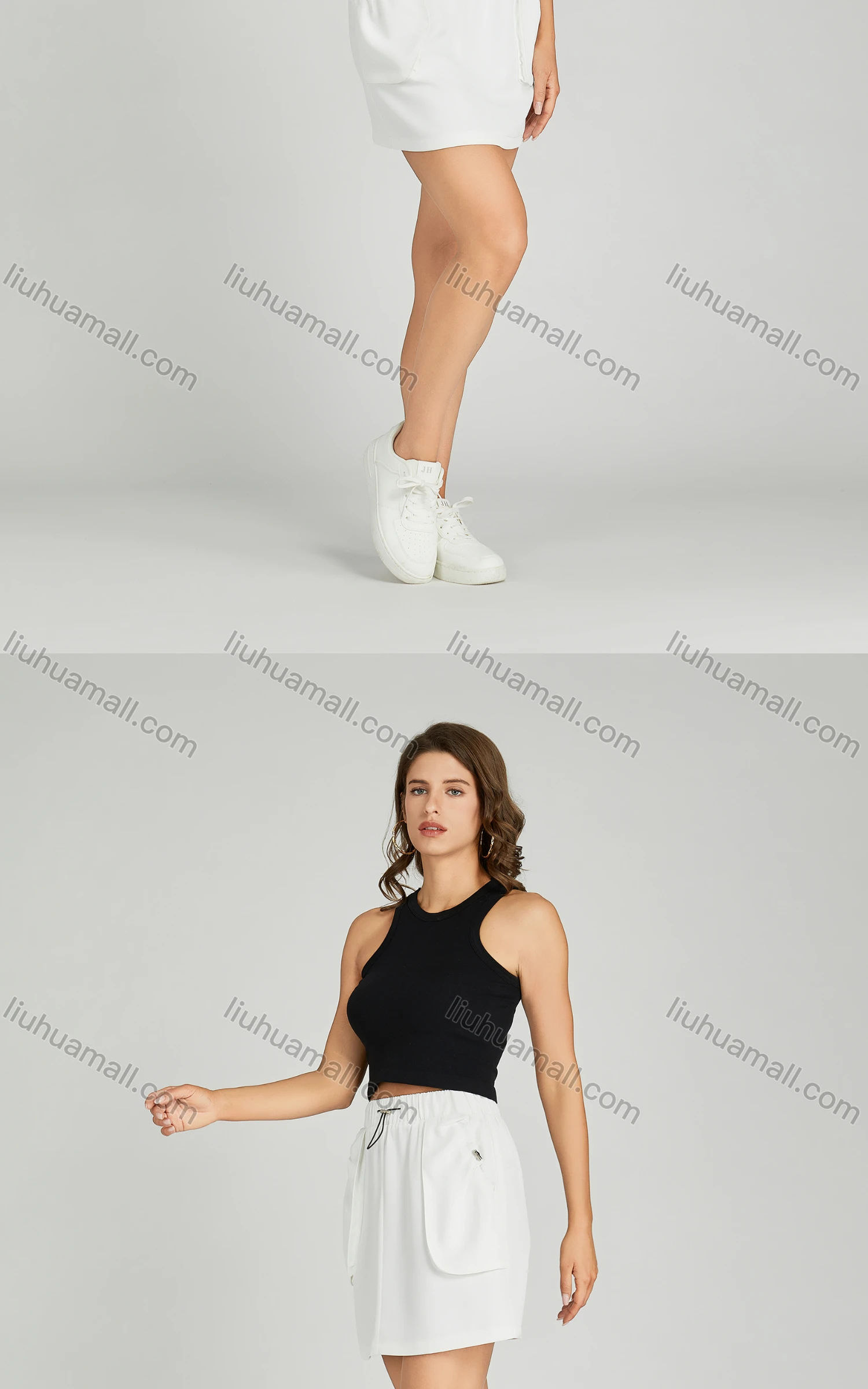 Wholesale Women's Casual Elastic Waist Pocket Drawstring Plain Short Skirt MT267# - Liuhuamall