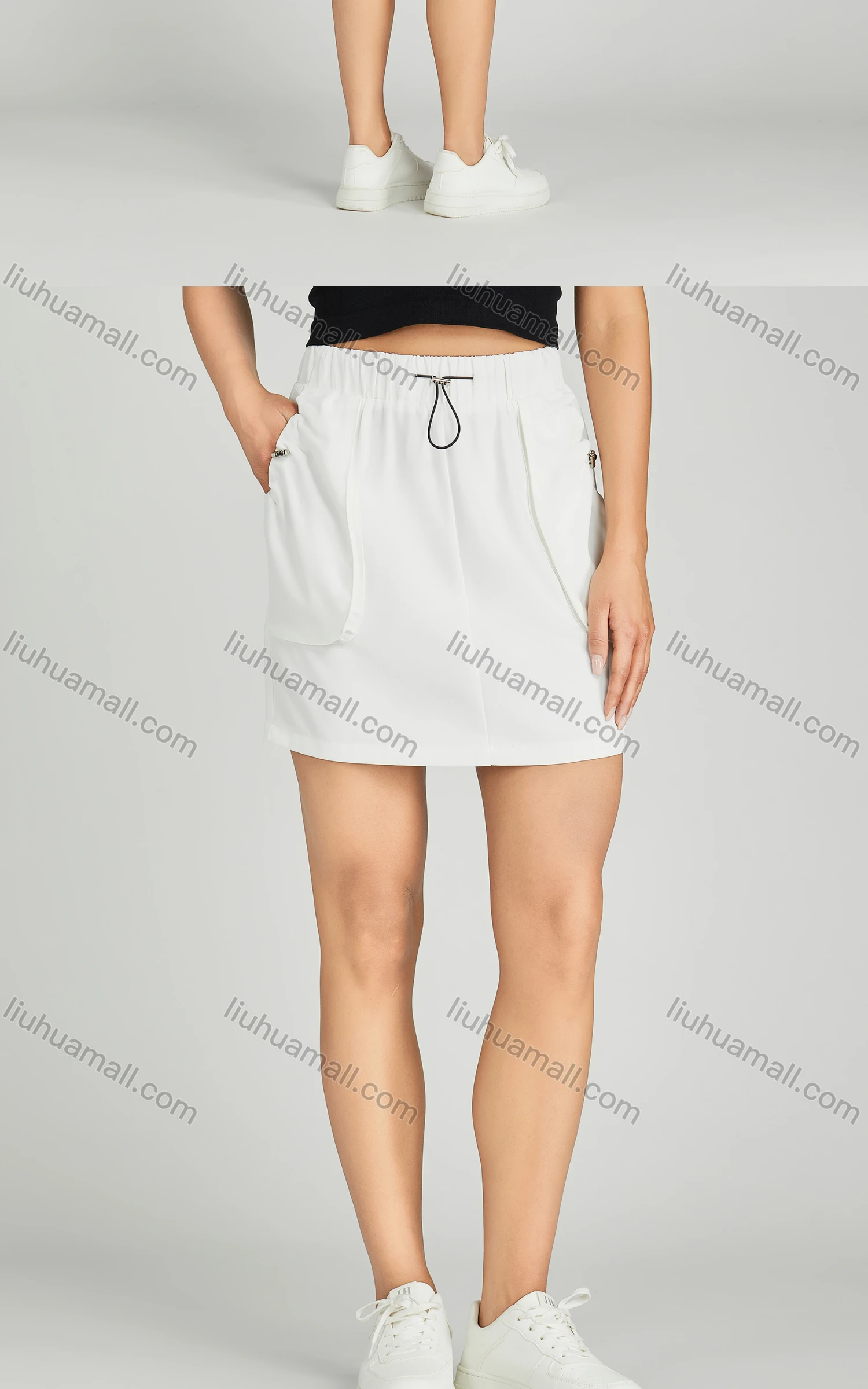 Wholesale Women's Casual Elastic Waist Pocket Drawstring Plain Short Skirt MT267# - Liuhuamall