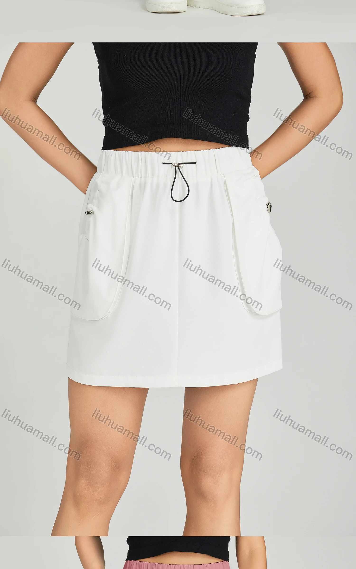 Wholesale Women's Casual Elastic Waist Pocket Drawstring Plain Short Skirt MT267# - Liuhuamall