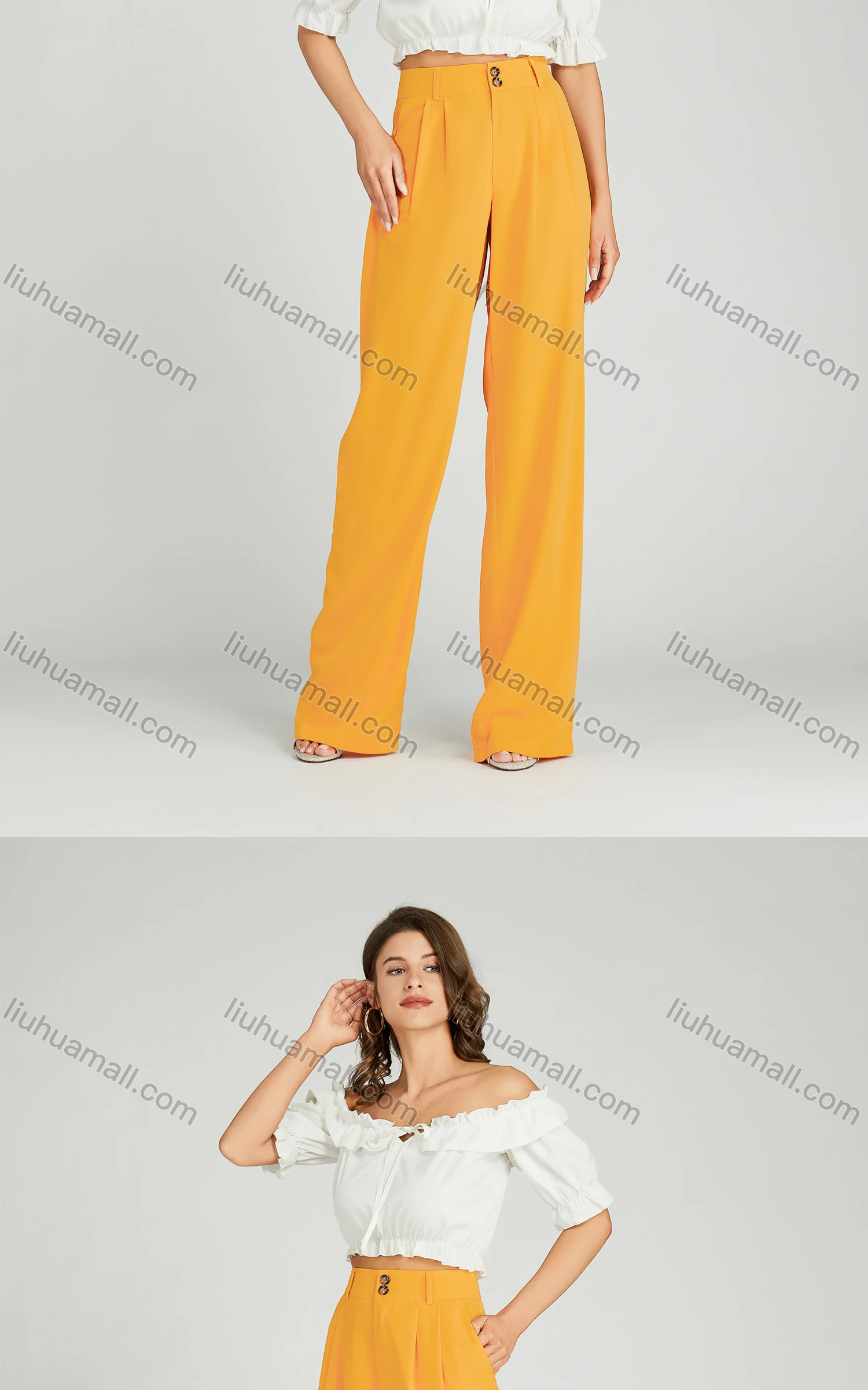 Wholesale Women's Casual Wide Leg High Waist Plain Pants MT316# - Liuhuamall
