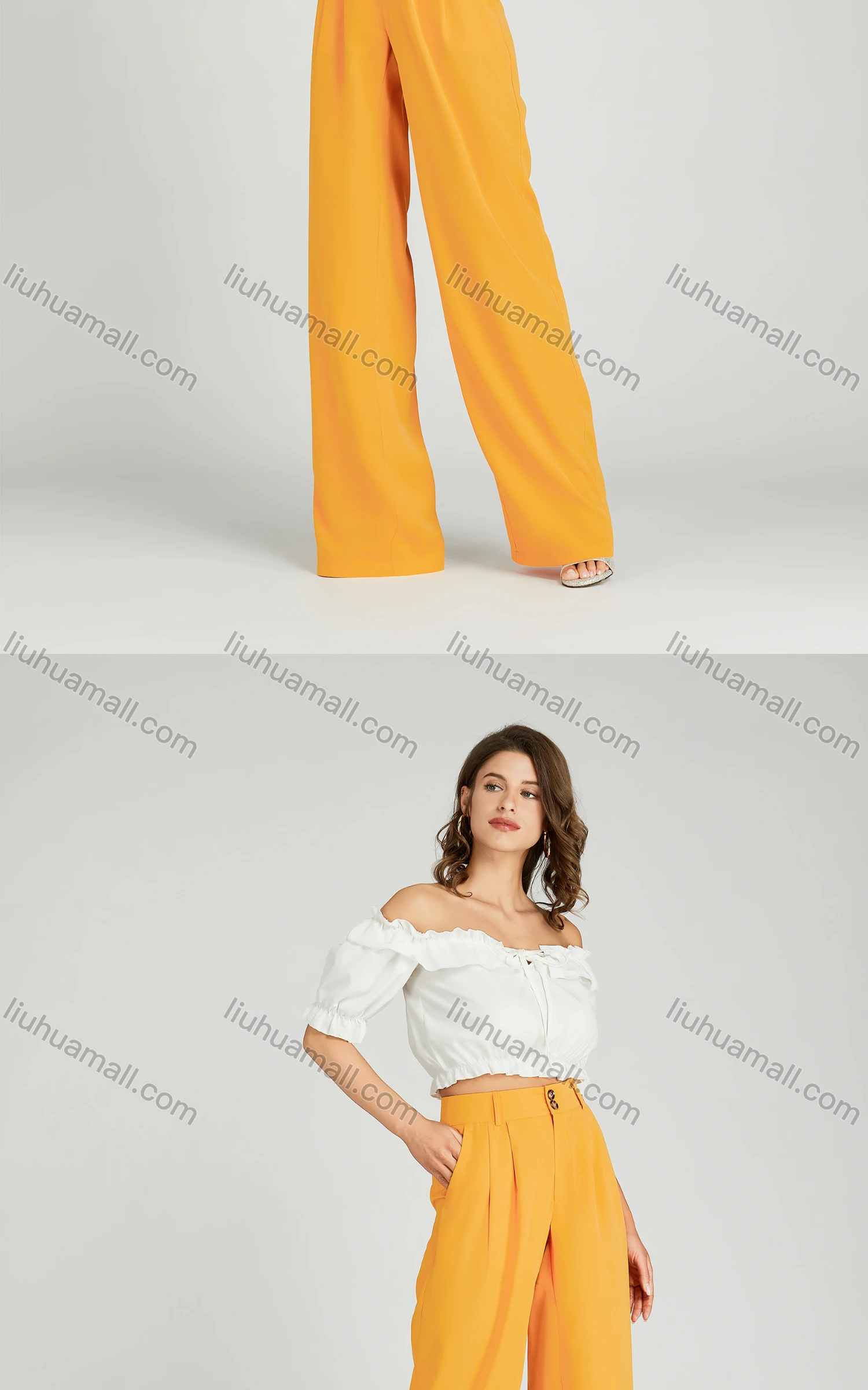 Wholesale Women's Casual Wide Leg High Waist Plain Pants MT316# - Liuhuamall